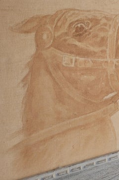 19Thc – Aquarellbild mit Pferdemotiv auf Leinen