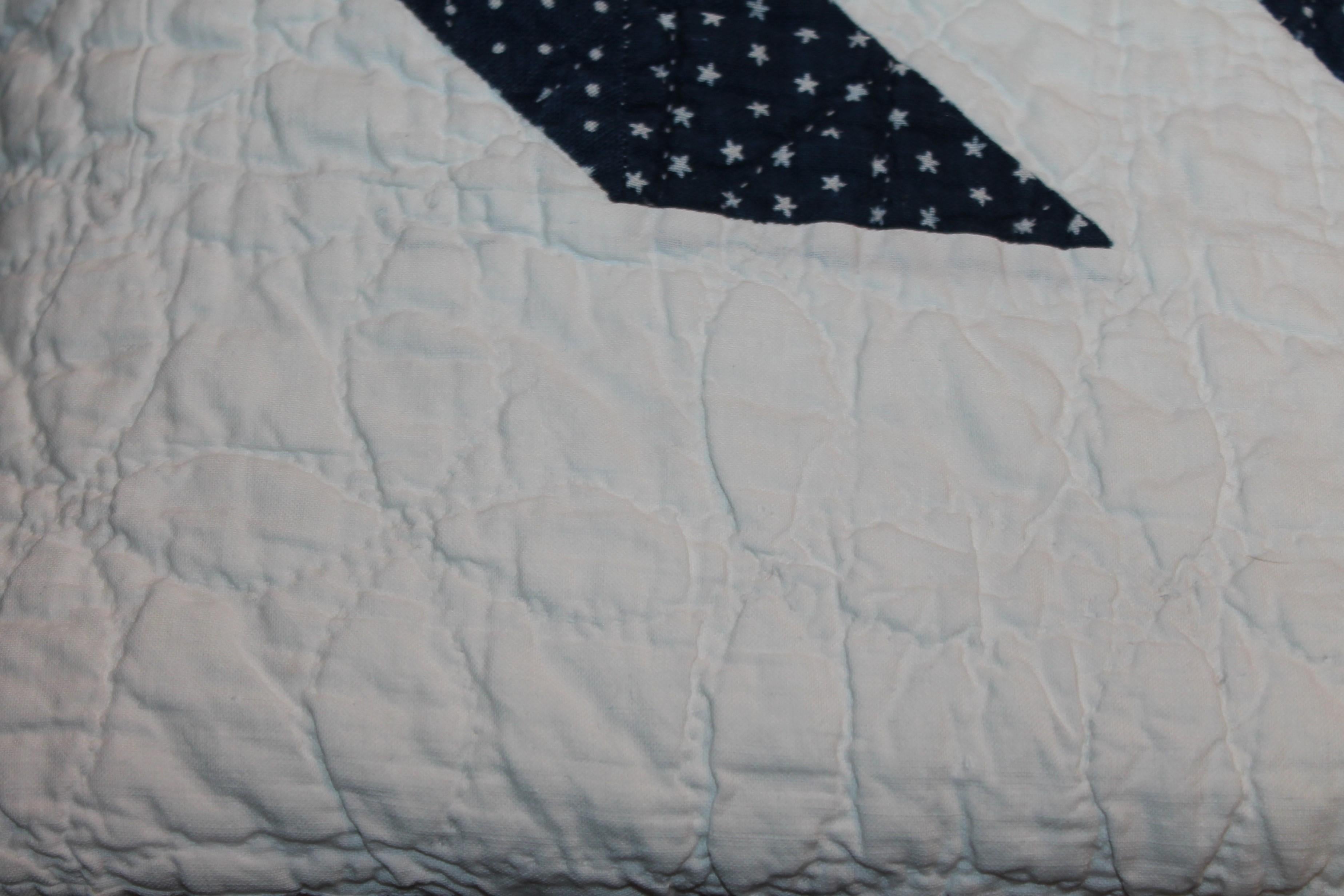 Cotton 19Thc Whirling Logs Blue & White Quilt For Sale