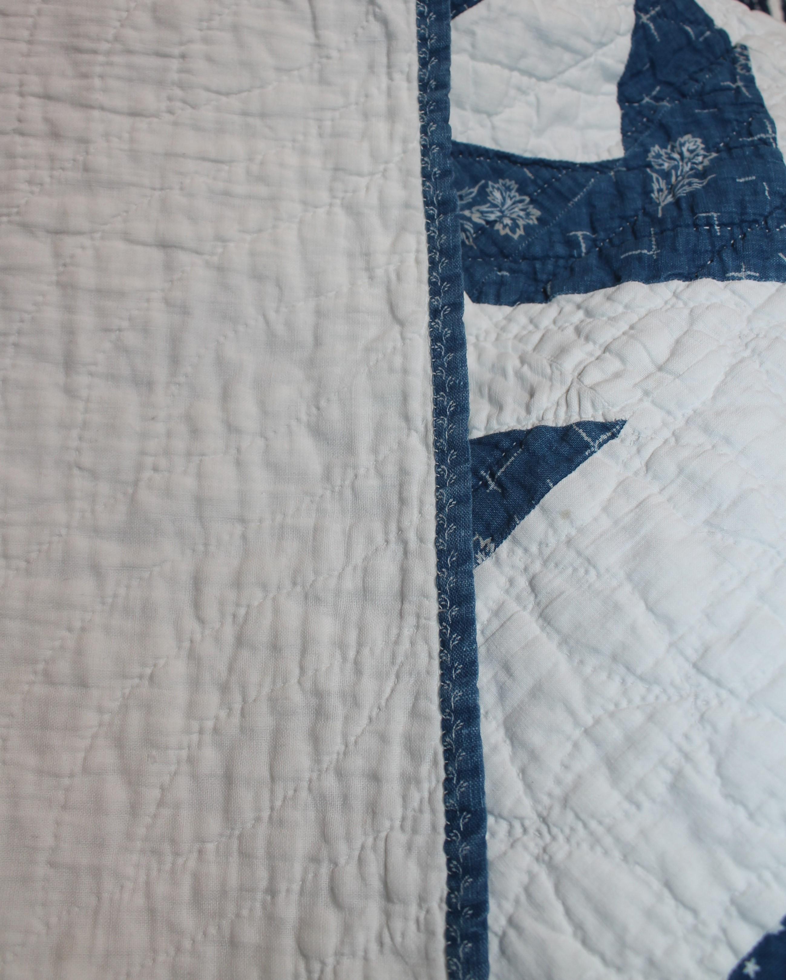 Hand-Crafted 19Thc Whirling Logs Blue & White Quilt For Sale