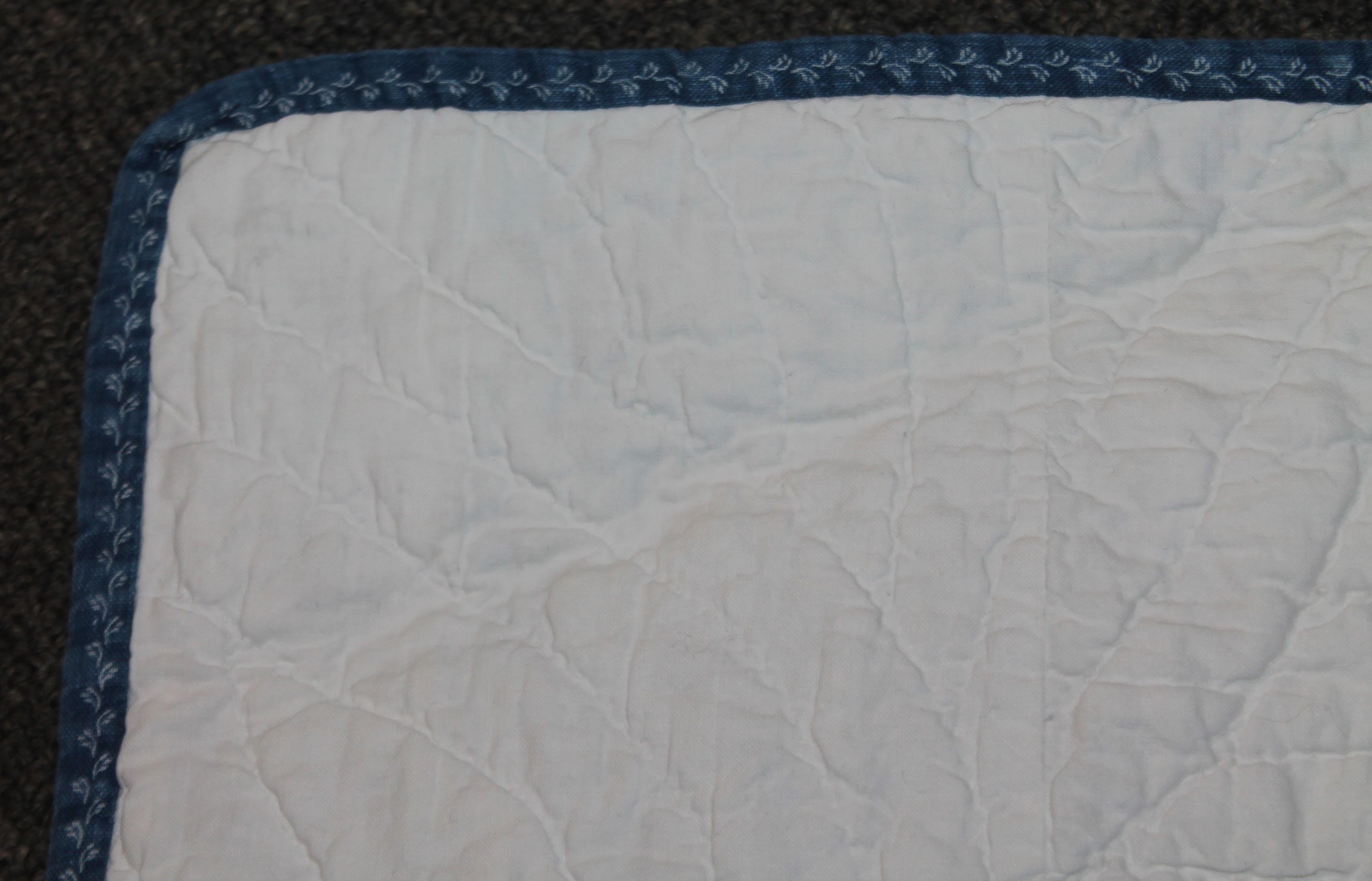 19th Century 19Thc Whirling Logs Blue & White Quilt For Sale
