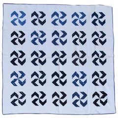 19Thc Whirling Logs Blue & White Quilt