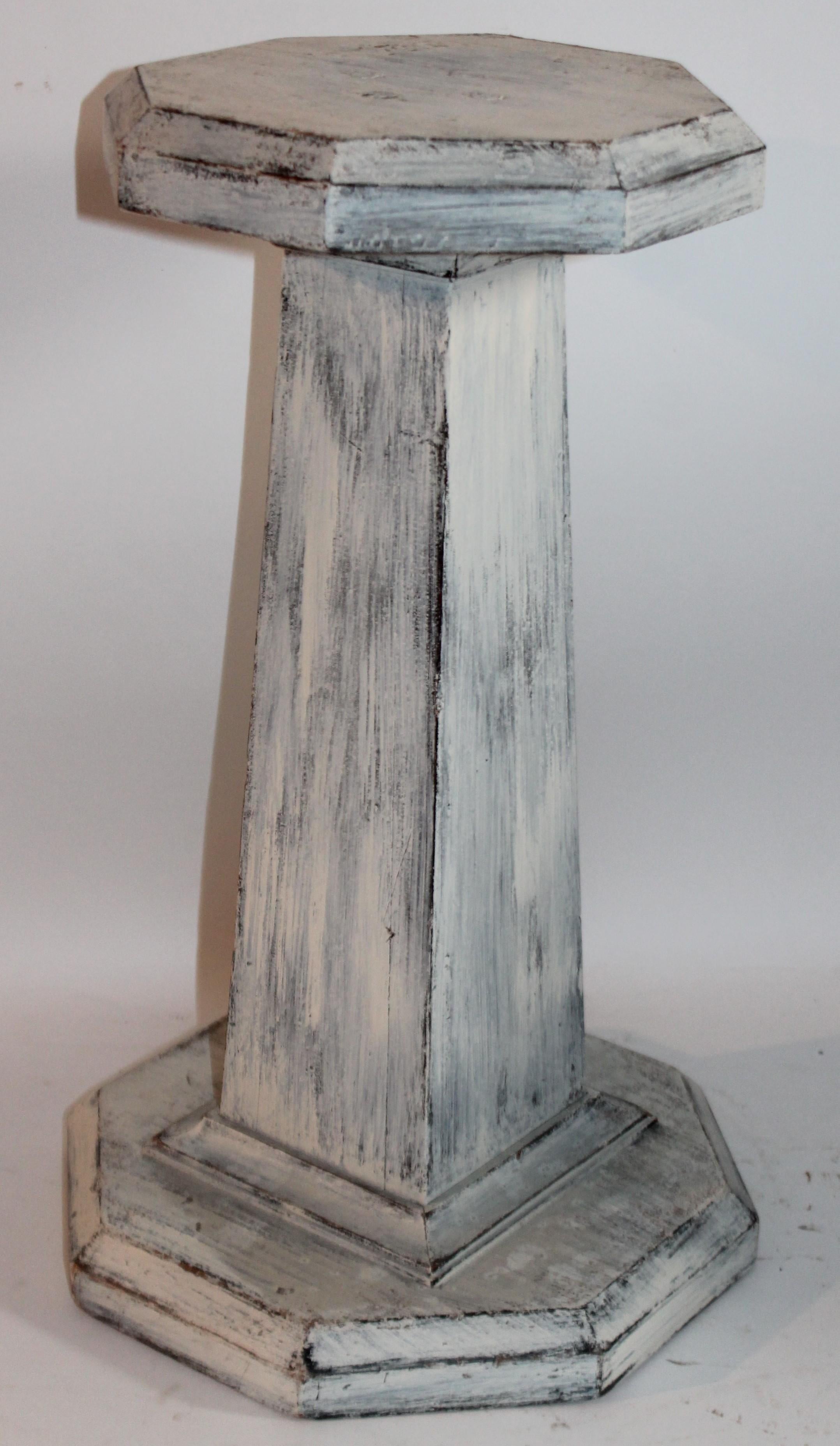 This handmade 19th century pine pedestal in original white washed painted surface is in fine condition. Its very sturdy and would be great for a Folk Art object.