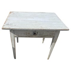19thc White Painted Farm Table/ Desk With Drawer