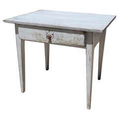19thc White Painted Farm Table/ Desk With Drawer