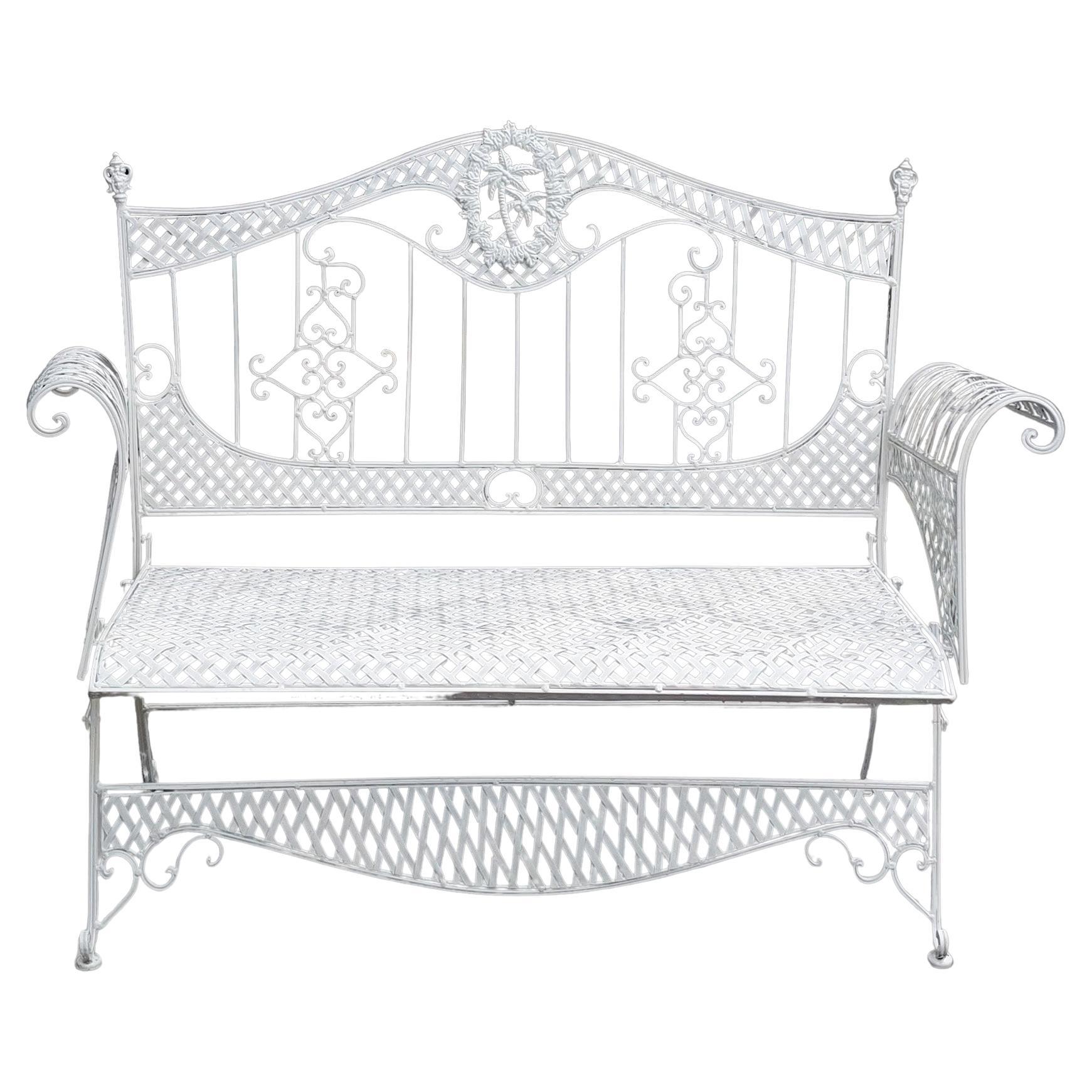 19thC White Painted Iron Conservatory Garden Two Seater Sofa Bench
