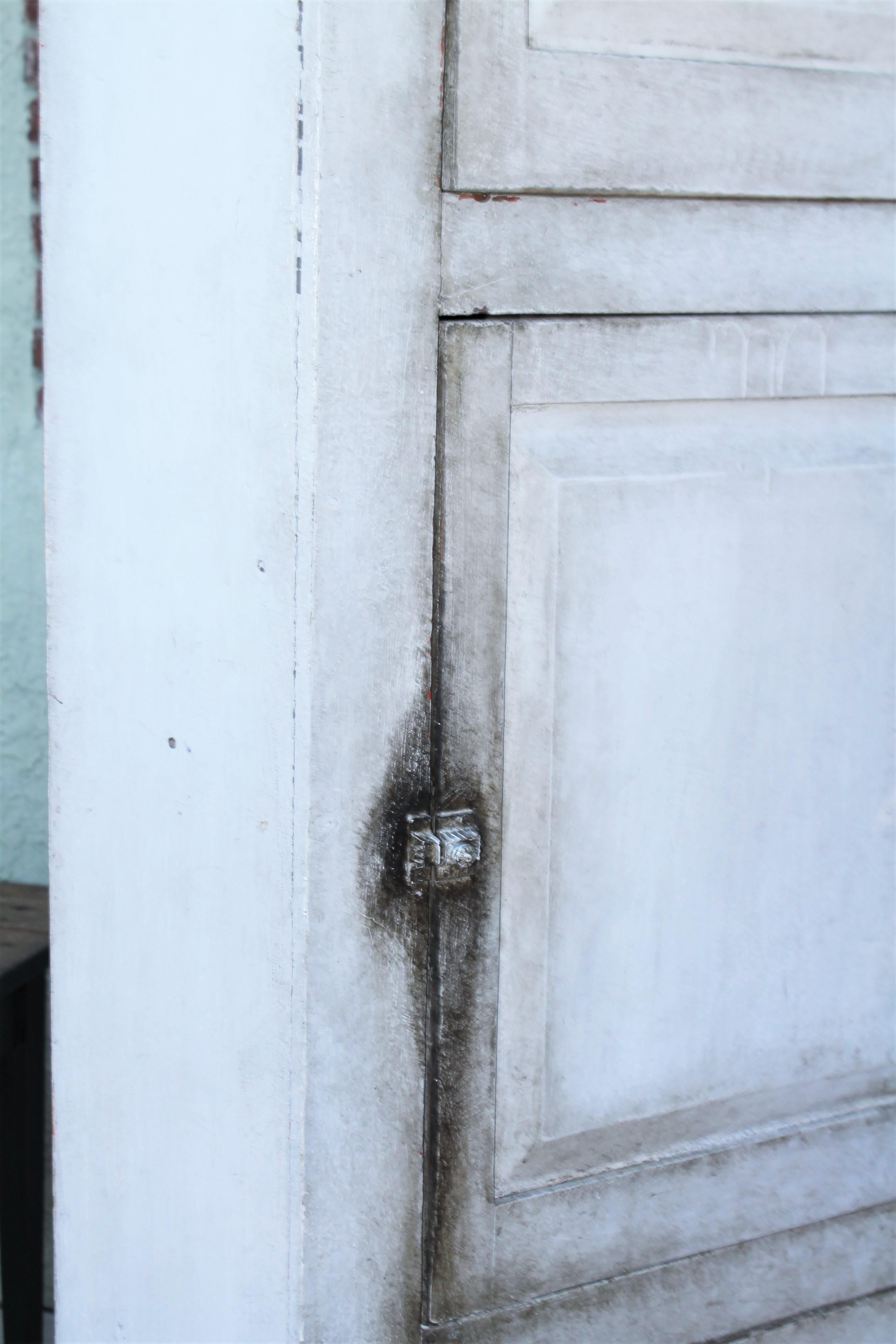 19thc White Painted Three Door Corner Cupboard For Sale at 1stDibs