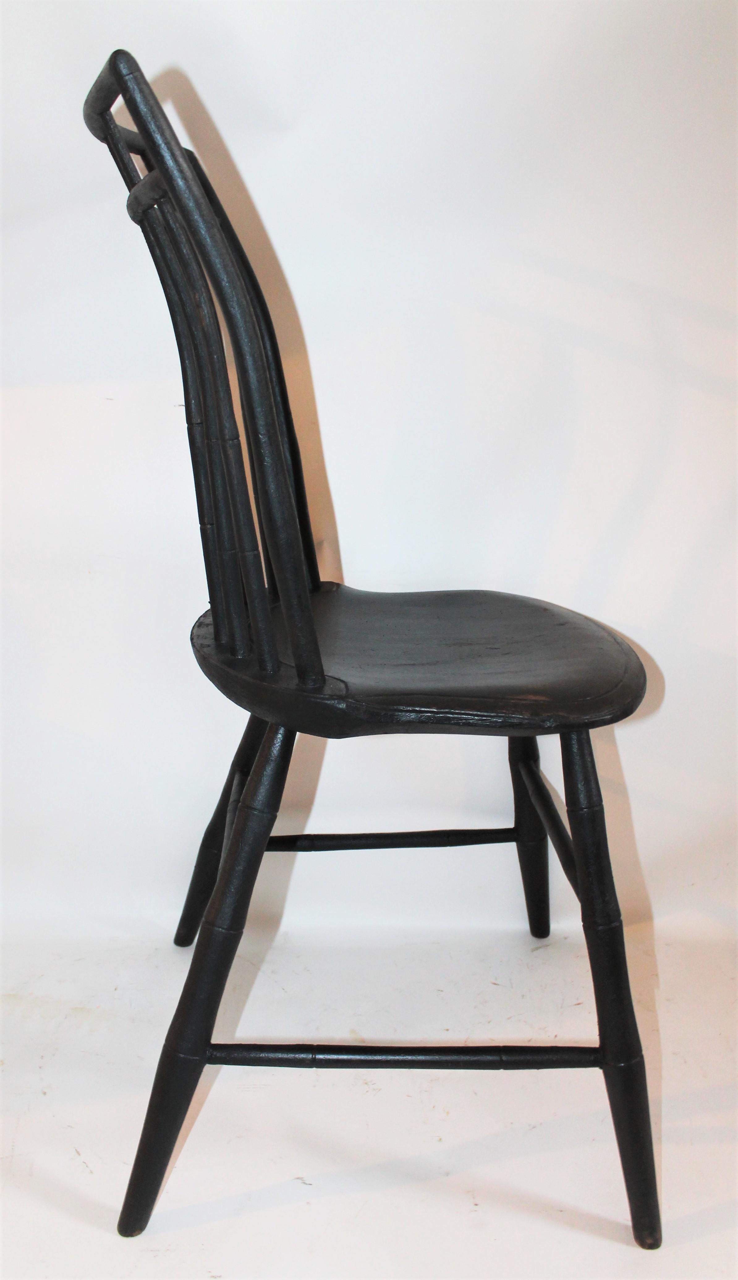 Country 19th Century Windsor Chairs in Black Painted Surface, Pair