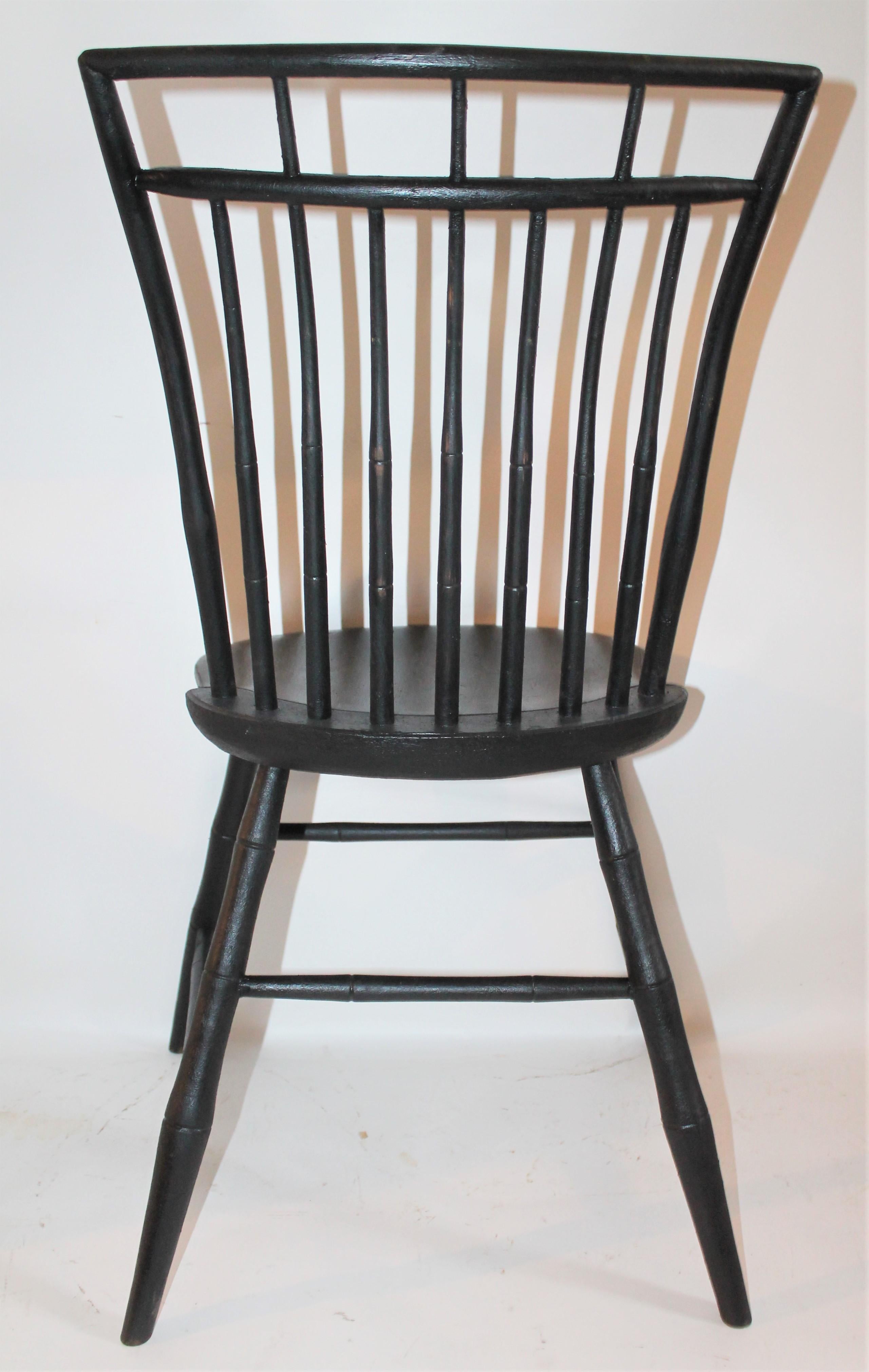 American 19th Century Windsor Chairs in Black Painted Surface, Pair