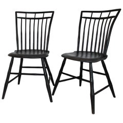 Antique 19th Century Windsor Chairs in Black Painted Surface, Pair