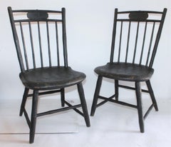 19th Century Windsor Children's Chairs in Black Painted Surface, Pair