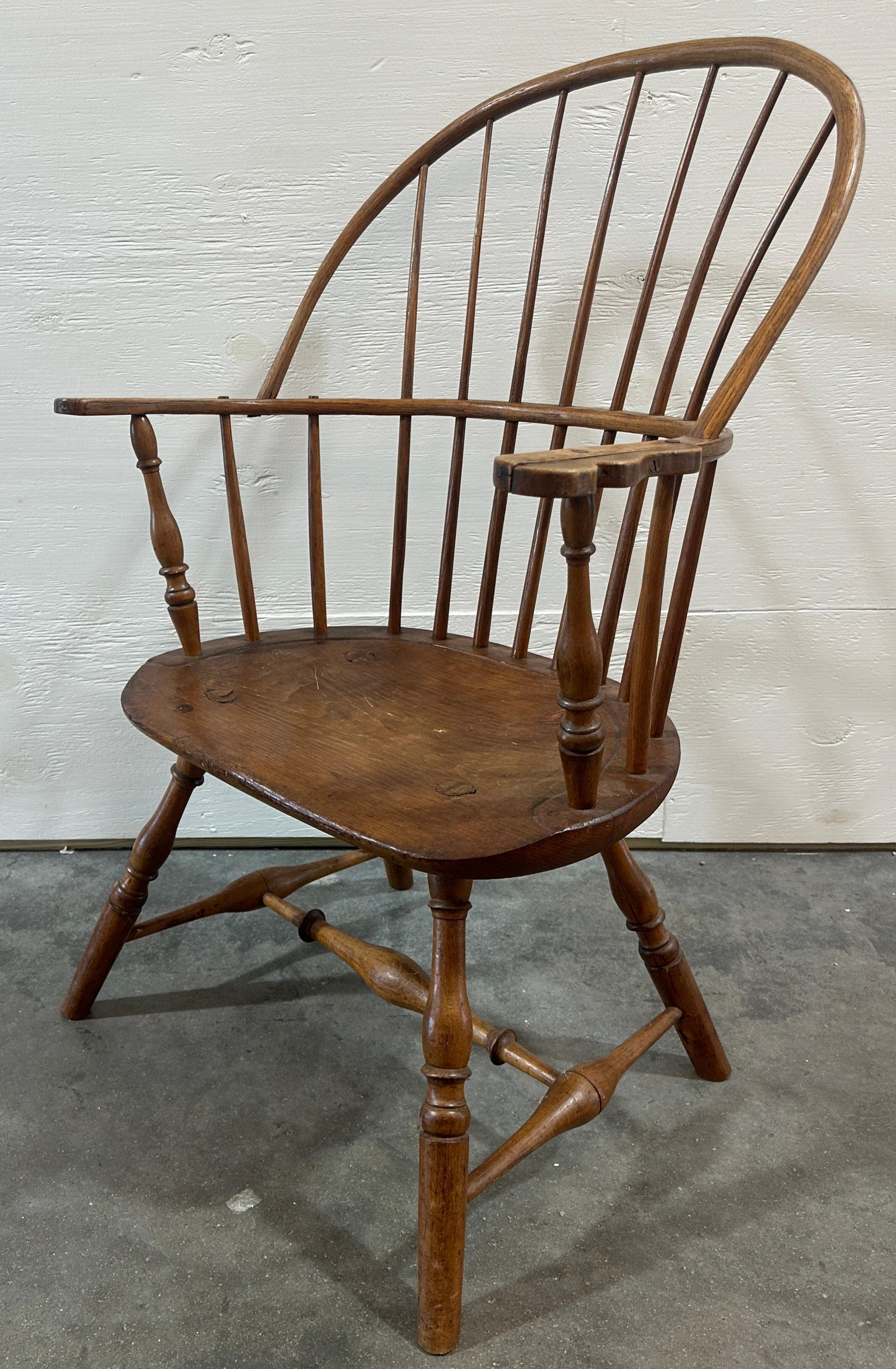 Wood 19thc Windsor Sack Back Arm Chair For Sale