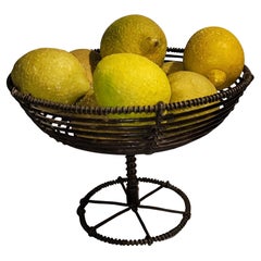 Antique 19thc Wire Basket W/ Alabaster Nine Lemons