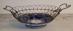 19thc Wire basket With Flow Blue Center Plate