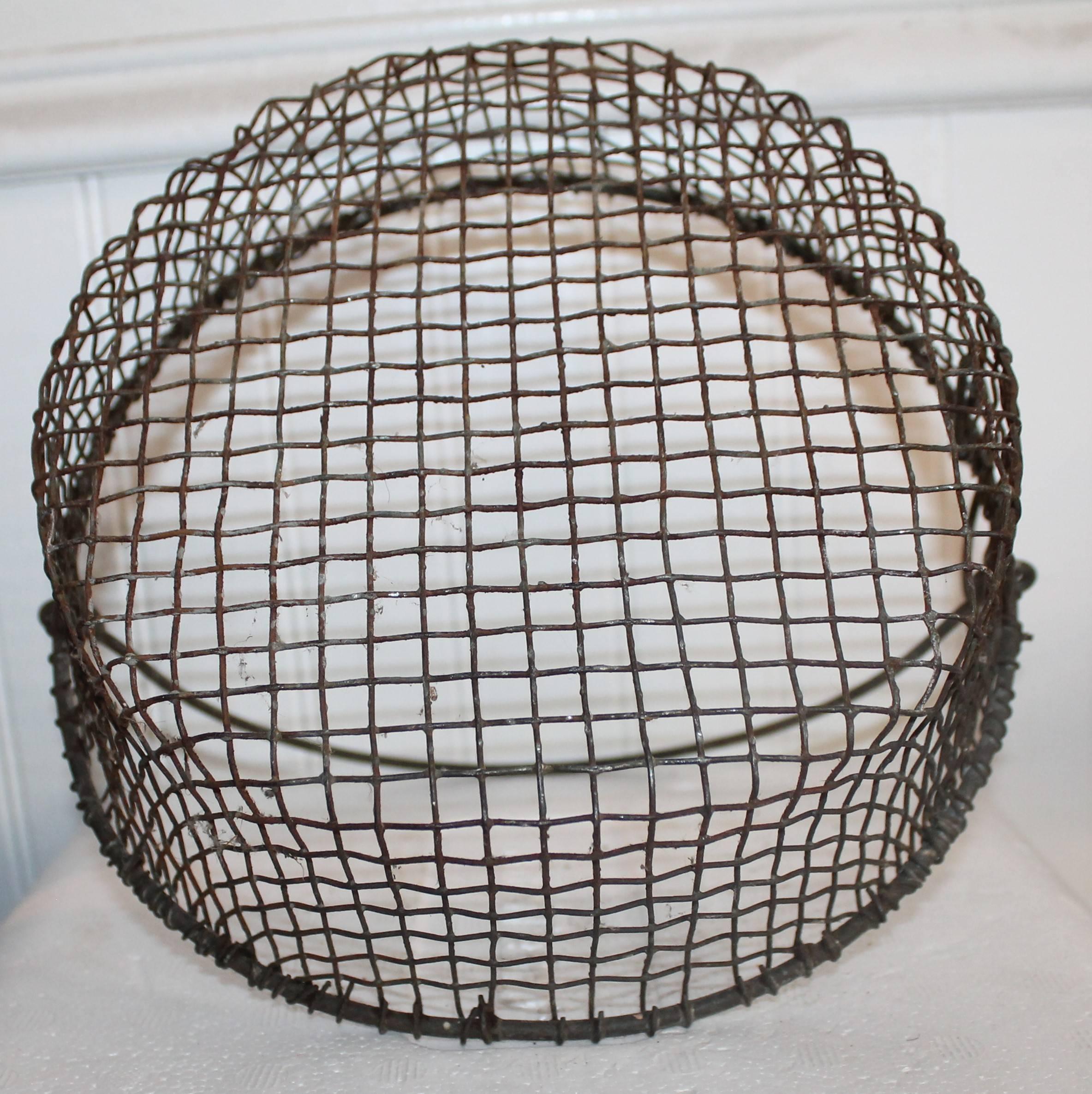 Hand-Painted 19th Century Wire Basket with Six-Stone Lemons For Sale