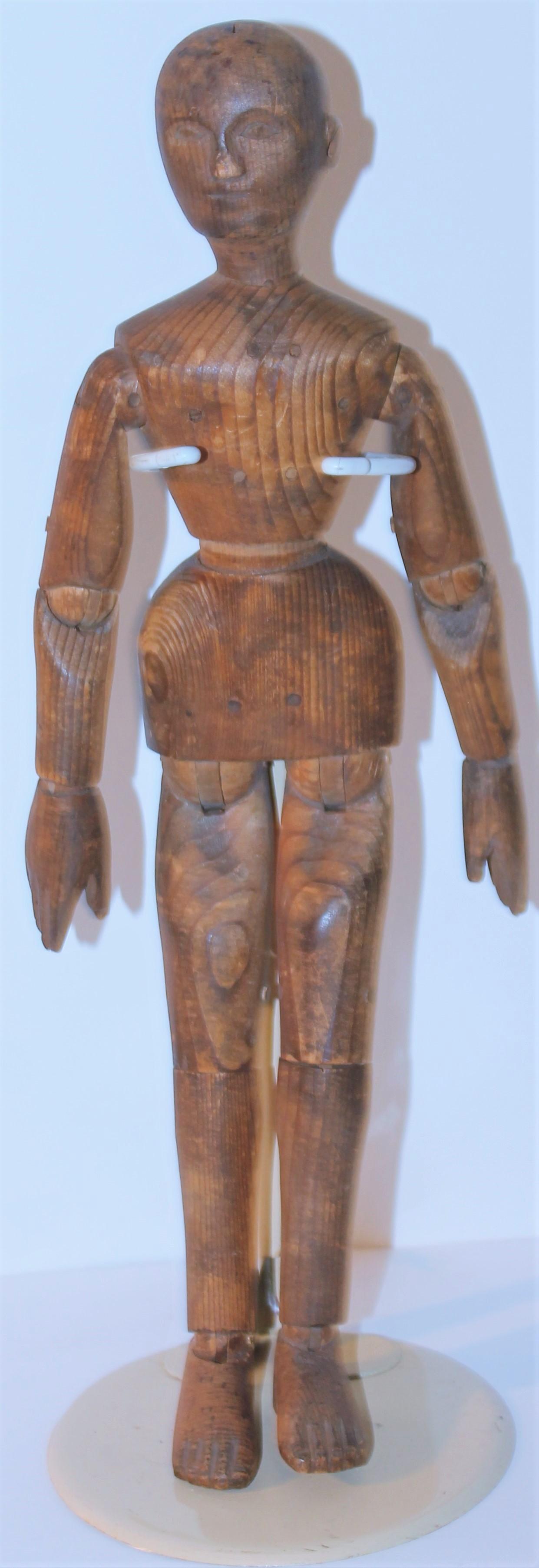 American 19thc Wood Hand Carved Articulated Mannequin