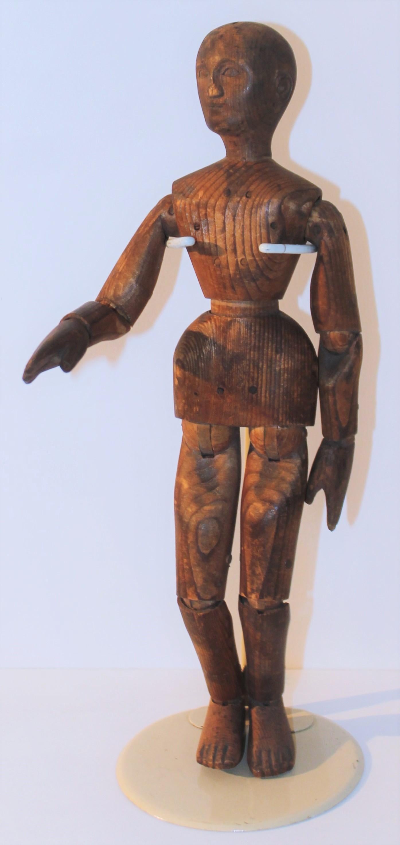 19th Century 19thc Wood Hand Carved Articulated Mannequin