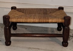 19Thc Wood Stool W/ Fine Woven Rush Seat