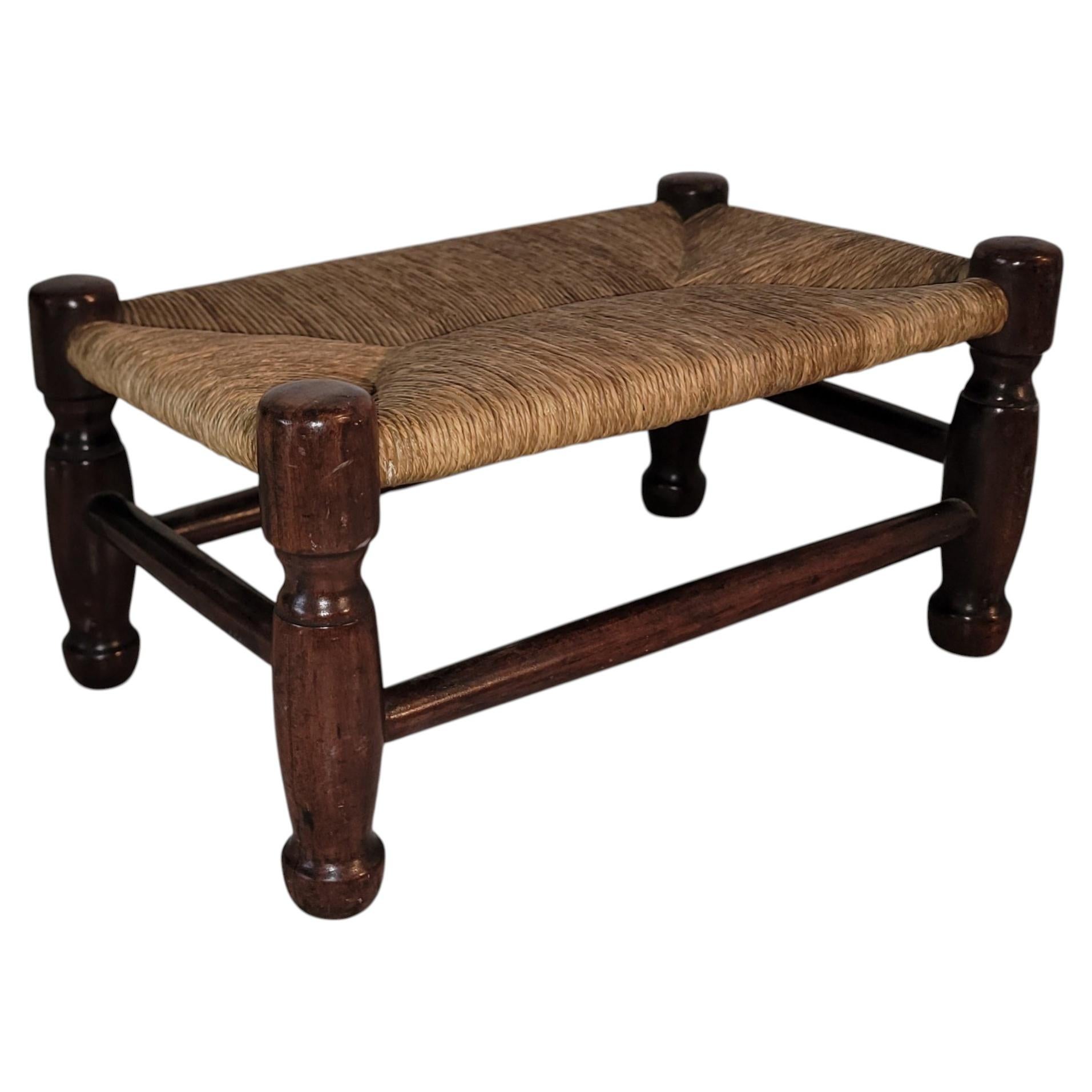 19Thc Wood Stool W/ Fine Woven Rush Seat For Sale