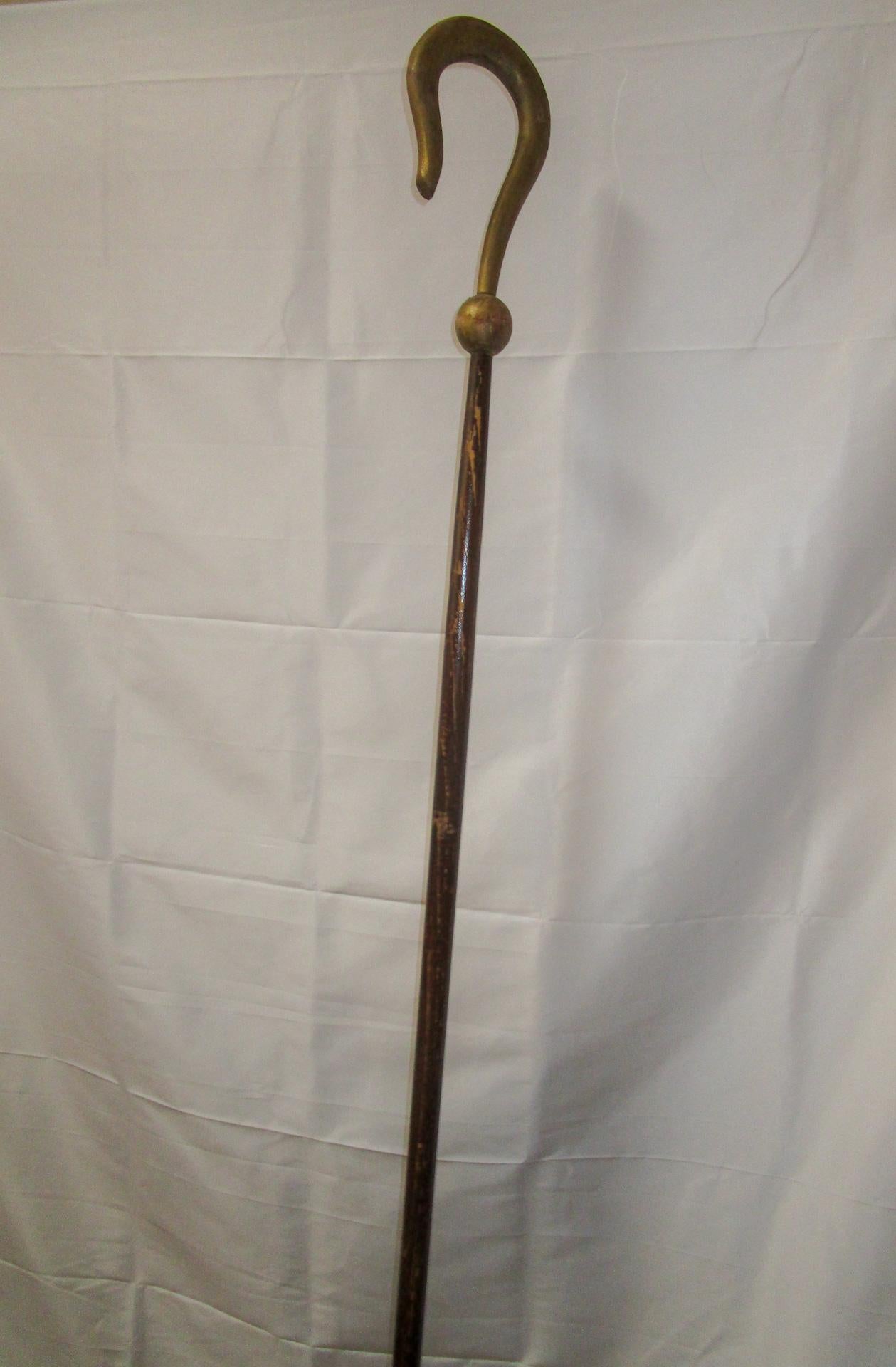 19th c Wooden Ceremonial Fraternal Masonic Crook and Metal Spear on Metal Bases For Sale 2