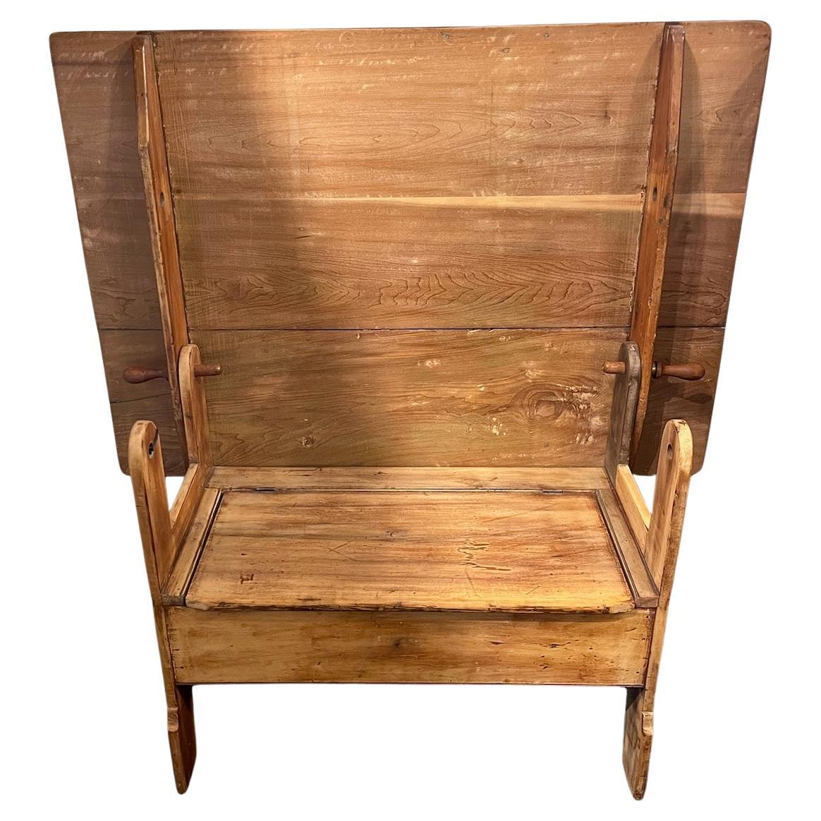 New England lift top table hand made from solid pine and thick 2 inch plank top. Wonderful original color. Great patina. Can be used as a table or bench. The top is removable. 
