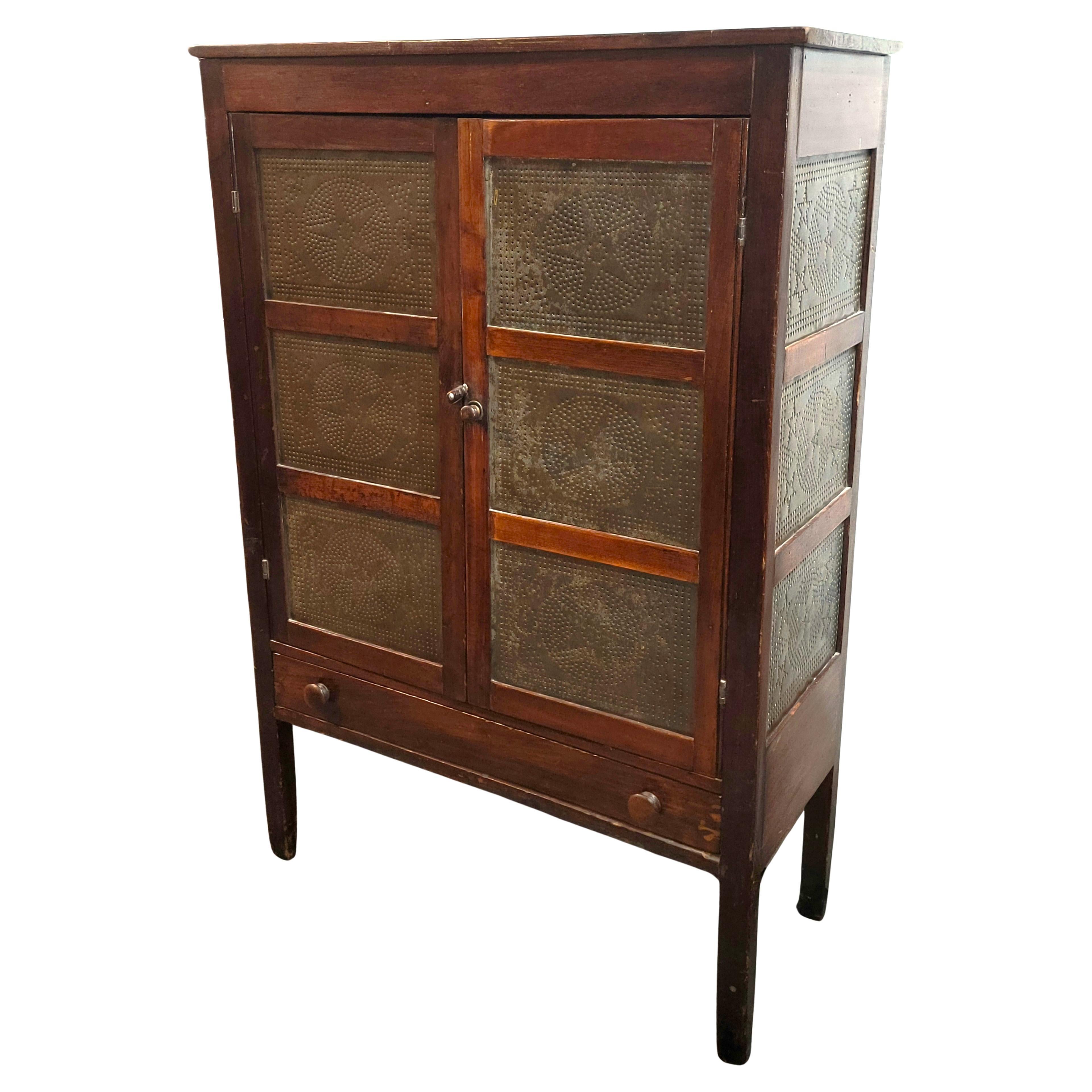 19thc Wooden Pie Safe W/ Punched Tin Stars