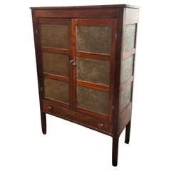 Antique 19thc Wooden Pie Safe W/ Punched Tin Stars
