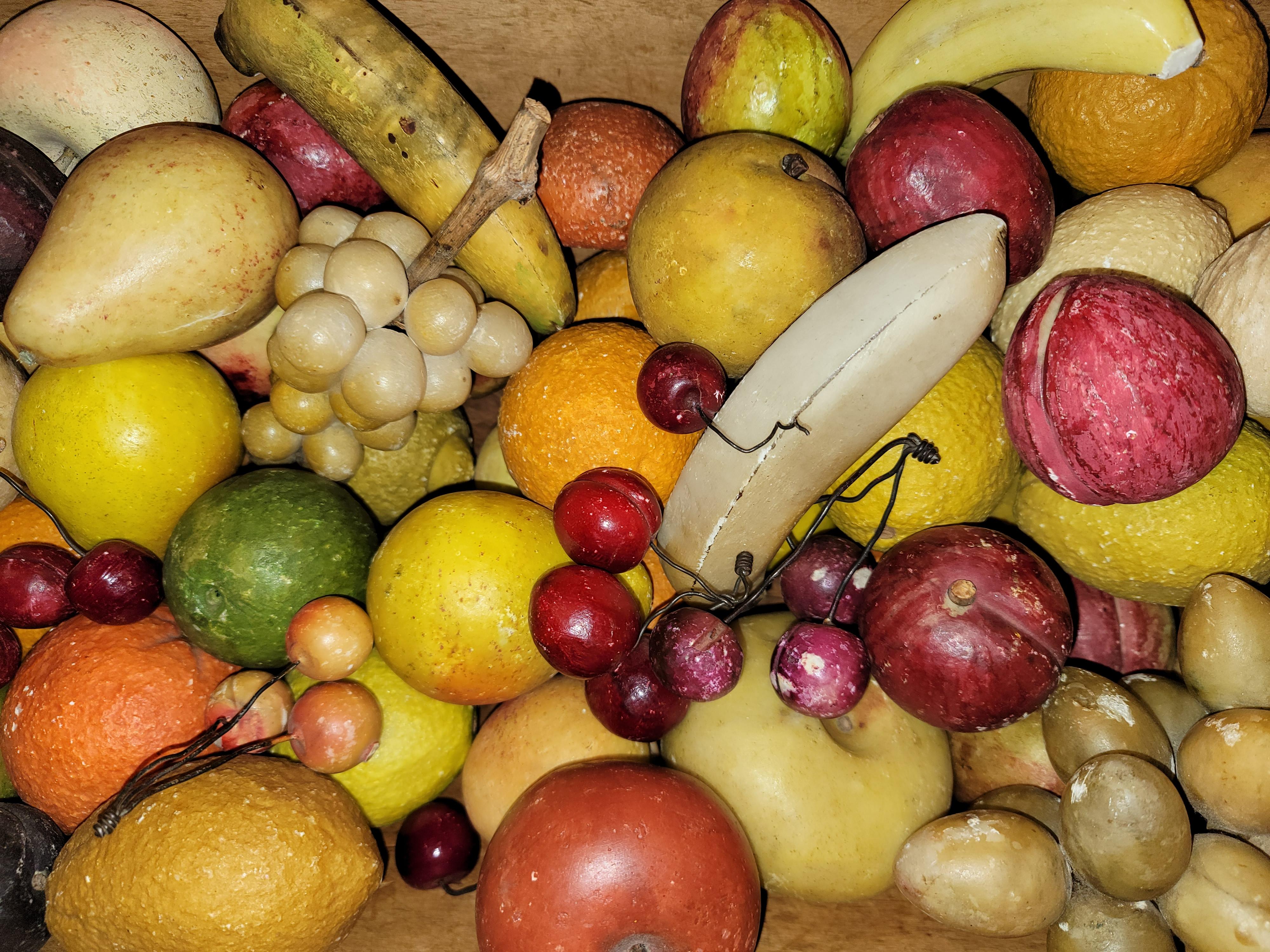 19thc Wooden Trencher With  125 Pieces of Stone Fruit For Sale 2