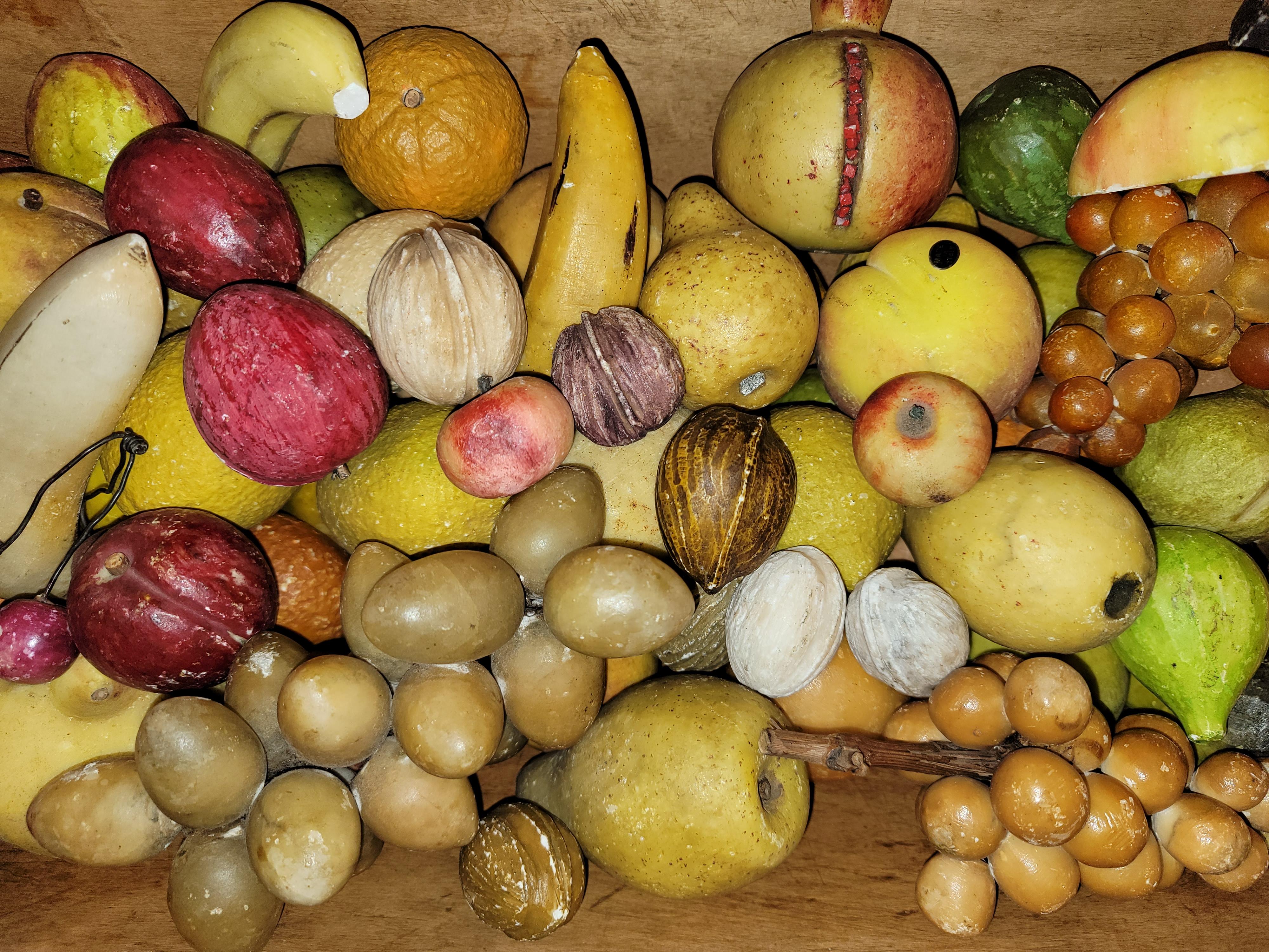 19thc Wooden Trencher With  125 Pieces of Stone Fruit For Sale 3