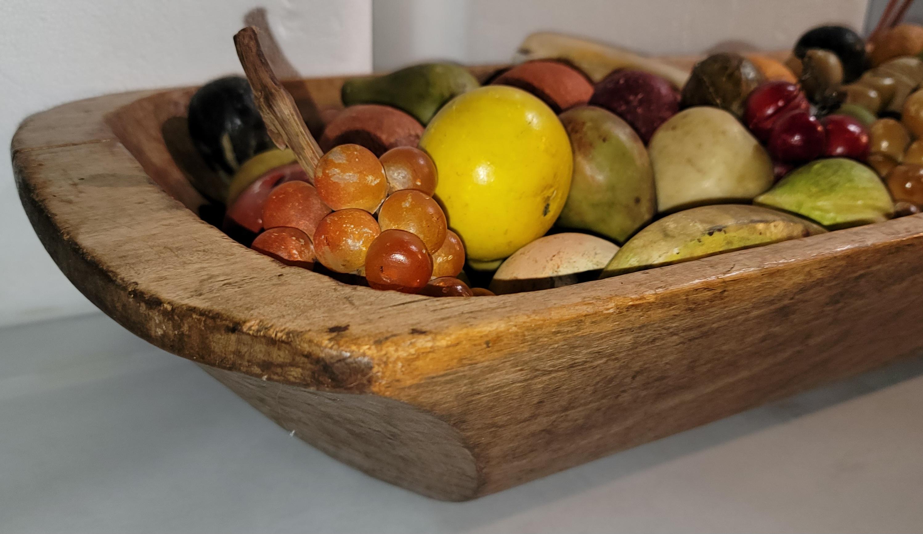19thc Wooden Trencher With  125 Pieces of Stone Fruit In Good Condition In Los Angeles, CA