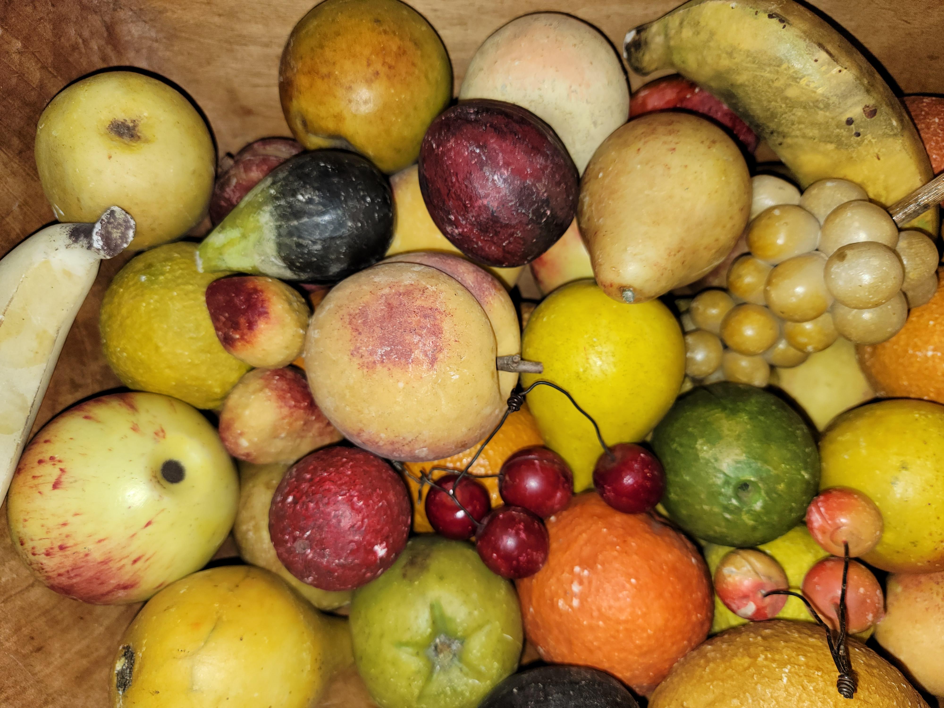 19thc Wooden Trencher With  125 Pieces of Stone Fruit For Sale 1