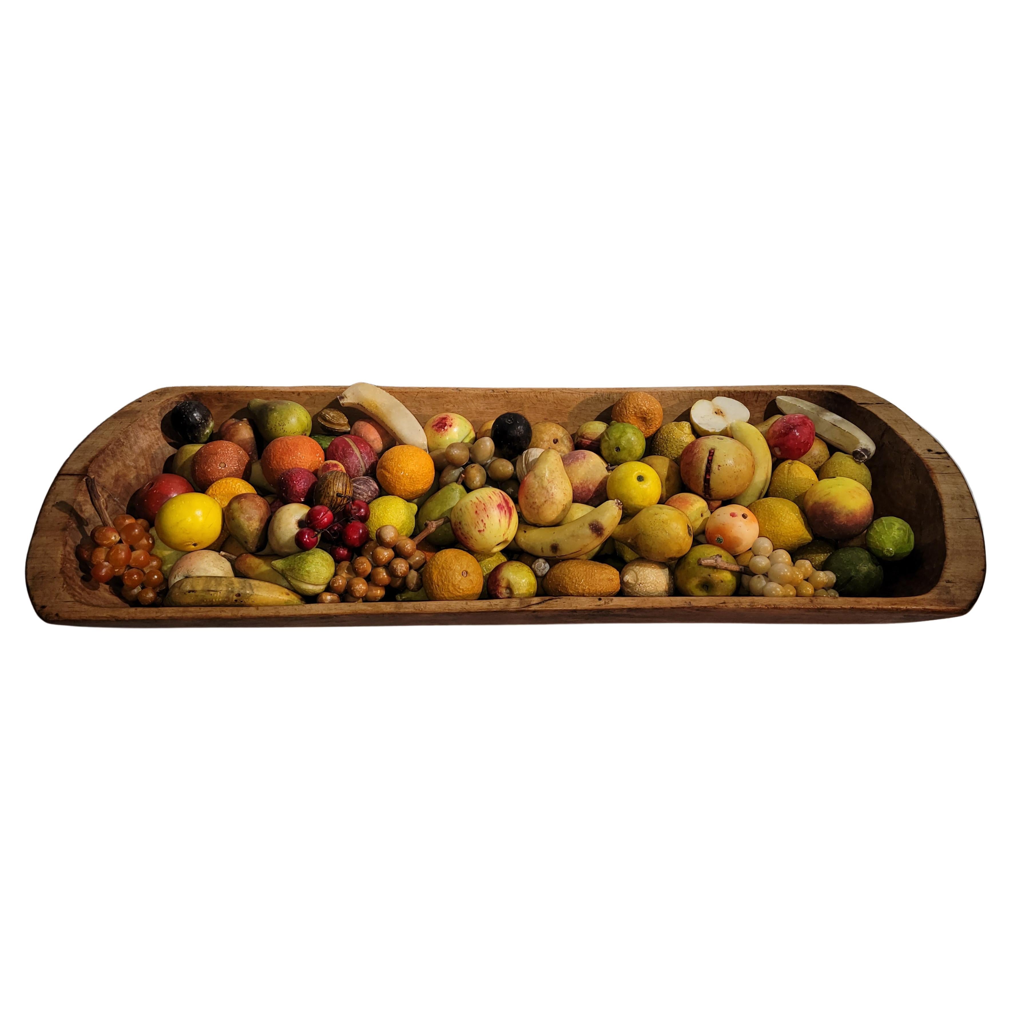 19thc Wooden Trencher With  125 Pieces of Stone Fruit For Sale