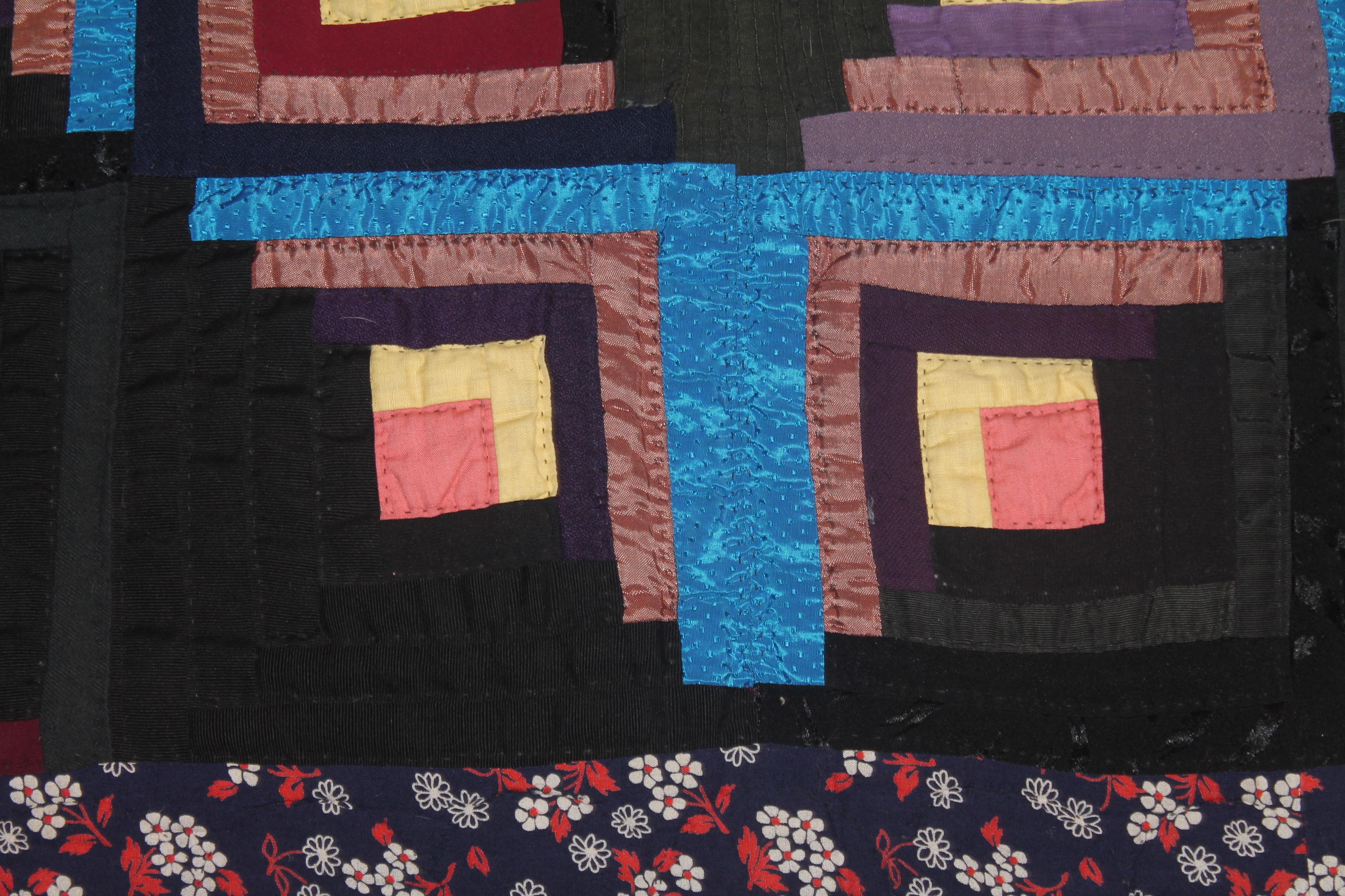 Adirondack 19thc Wool Flannel Log Cabin Quilt For Sale