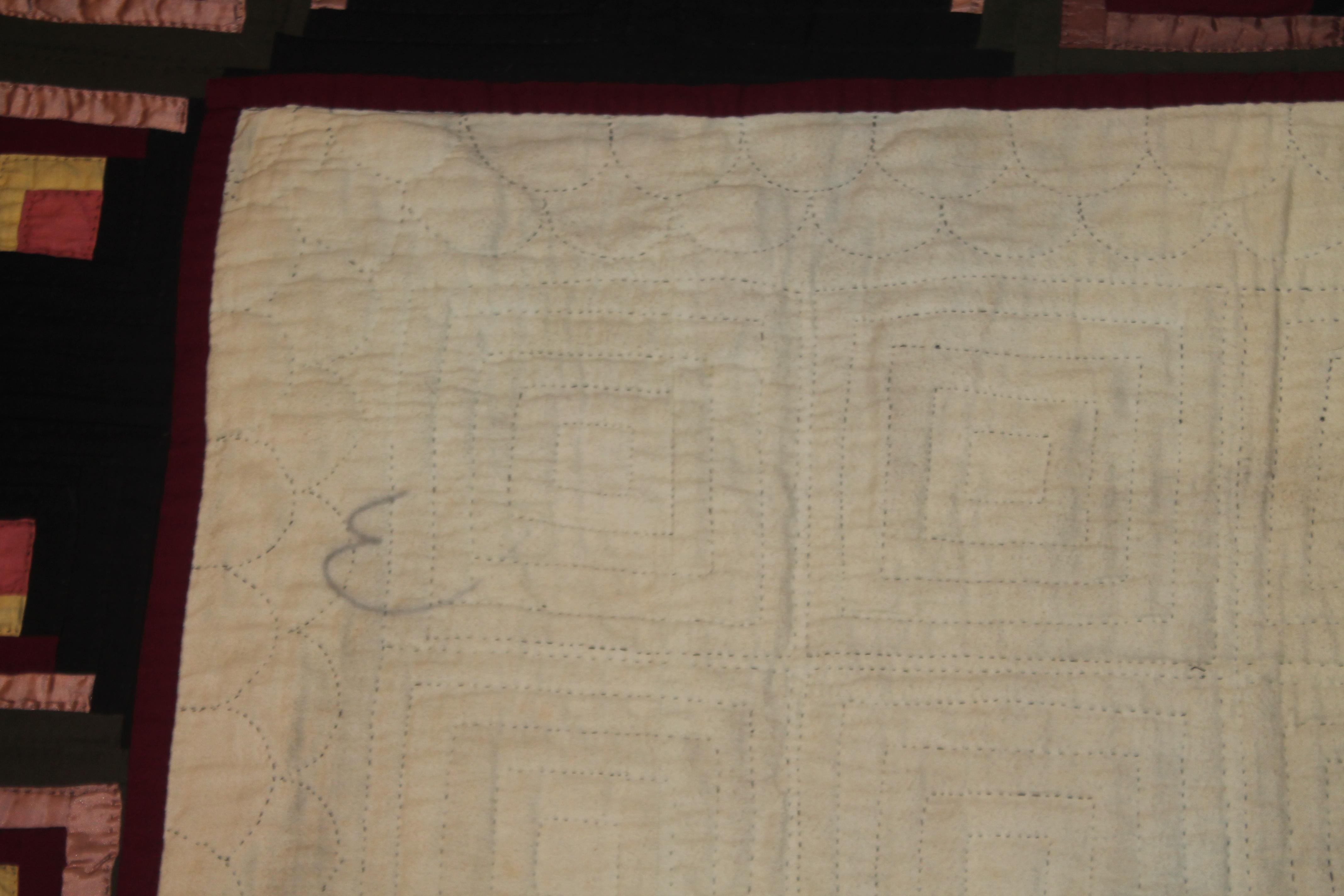 Flannel Log Cabin-Steppdecke aus Wolle, 19. Jahrhundert im Angebot 1