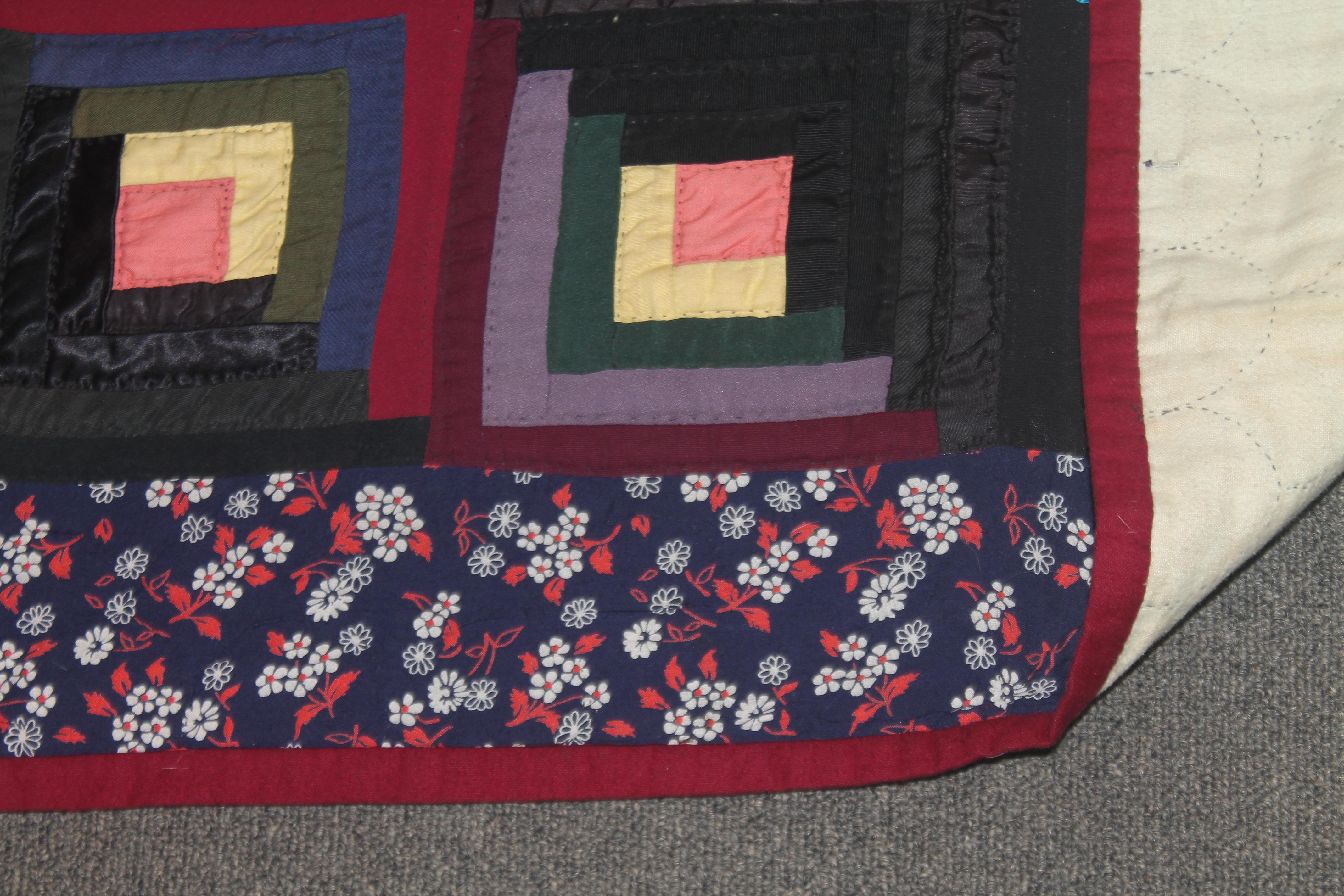 19thc Wool Flannel Log Cabin Quilt For Sale 1