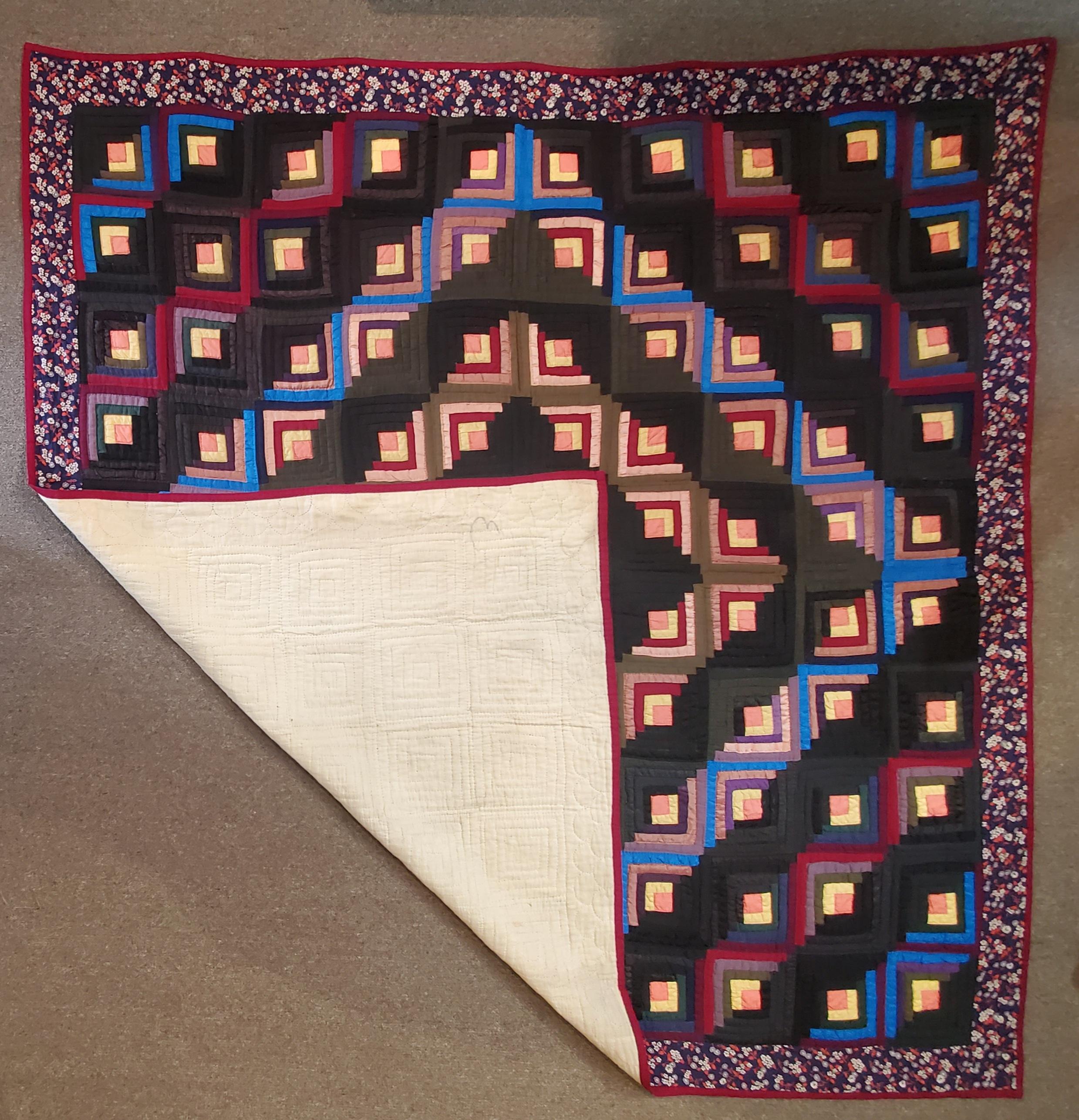 19thc Wool Flannel Log Cabin Quilt For Sale 2