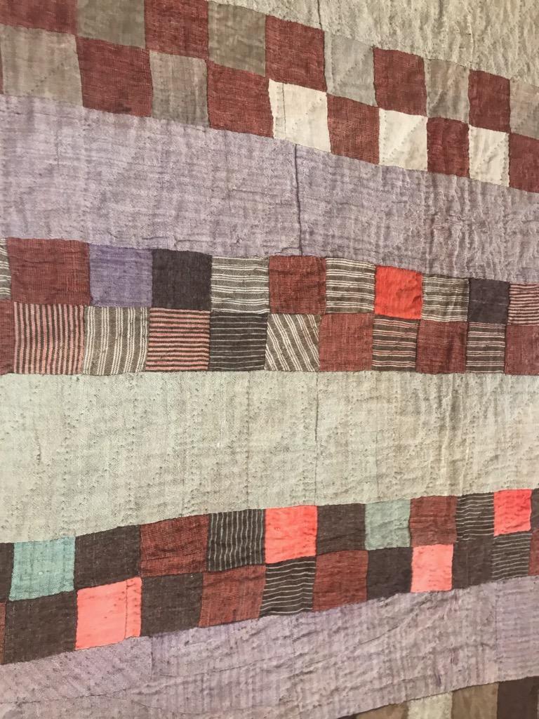 Adirondack 19th Century Wool Four Patch Afro-American Quilt from Alabama