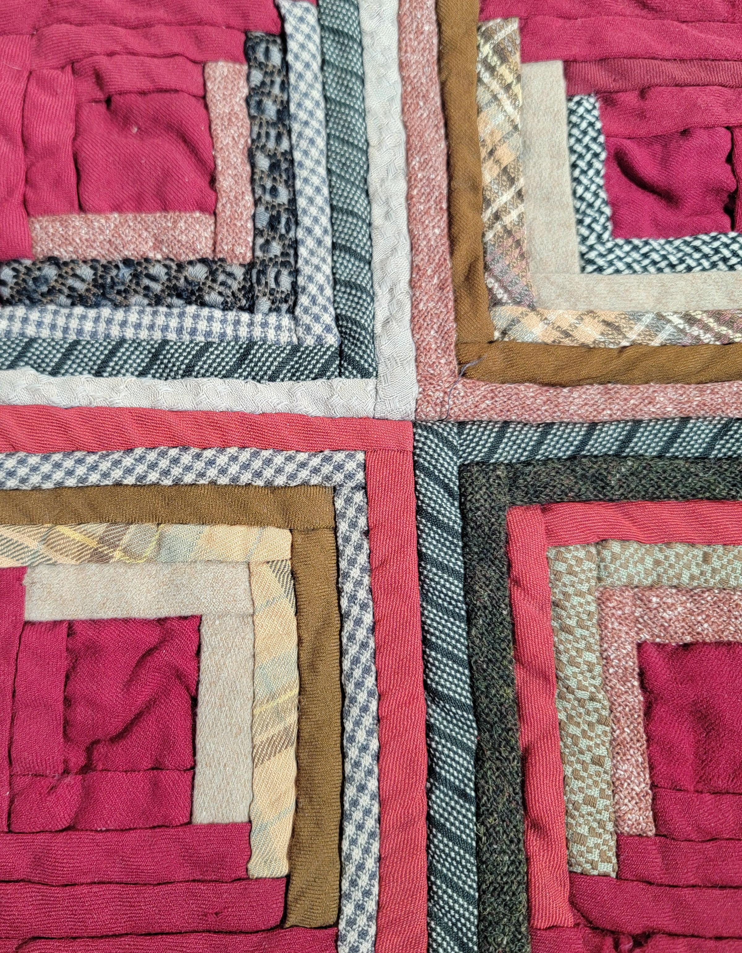 American 19Thc Wool Log Cabin Doll Quilt For Sale