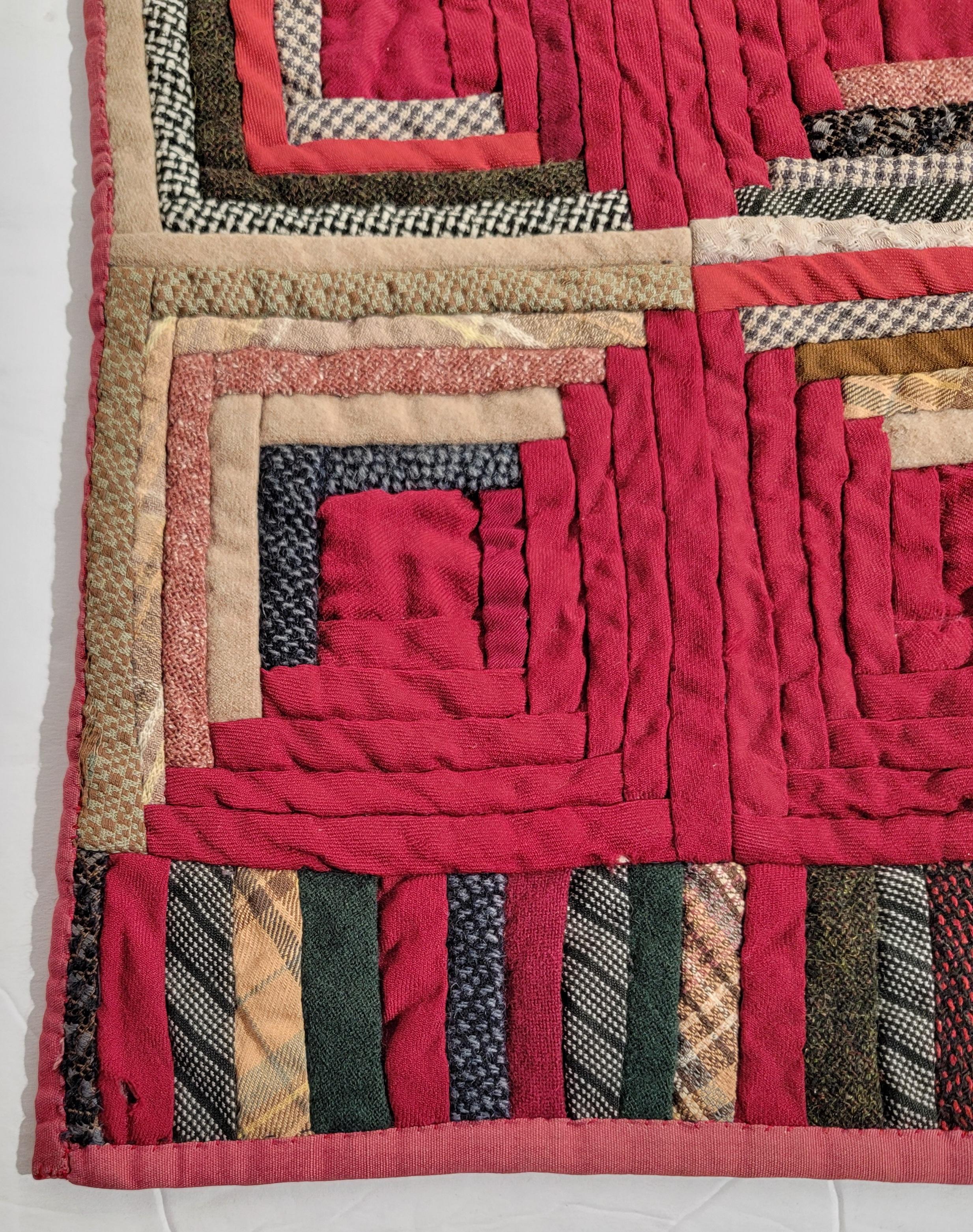 20th Century 19Thc Wool Log Cabin Doll Quilt For Sale