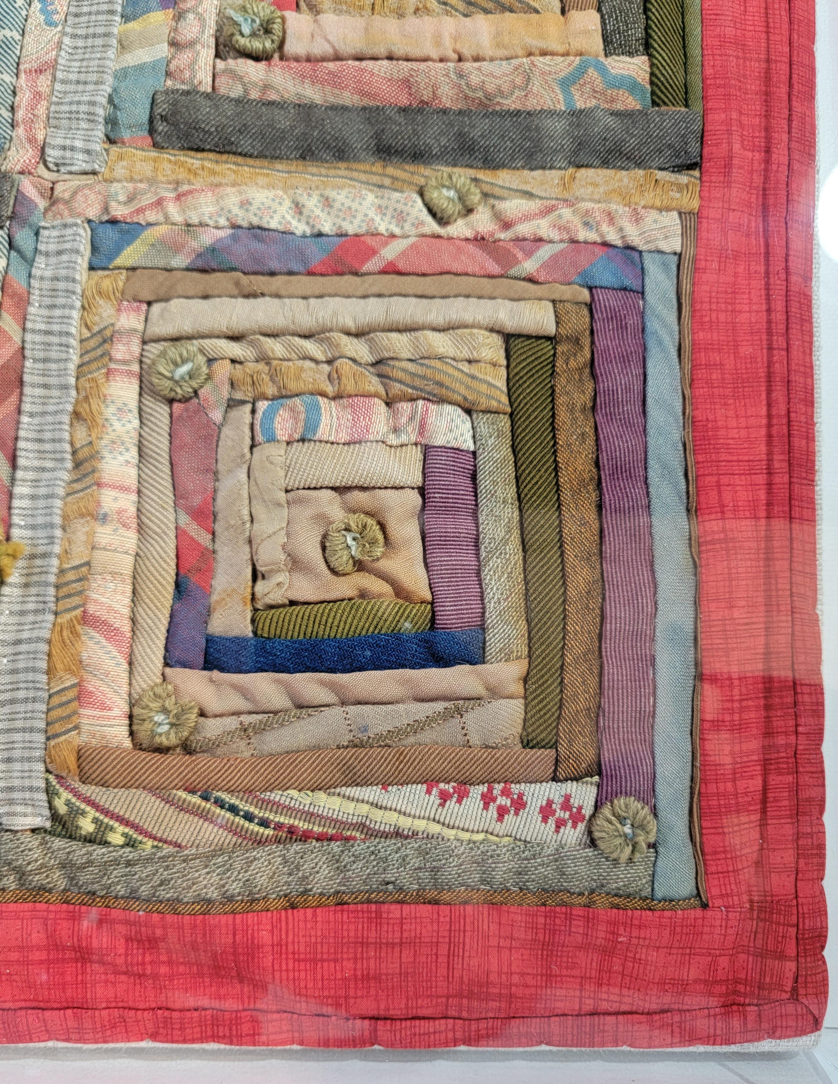 American 19th Century Wool Log Cabin Doll Quilt in Plexy For Sale