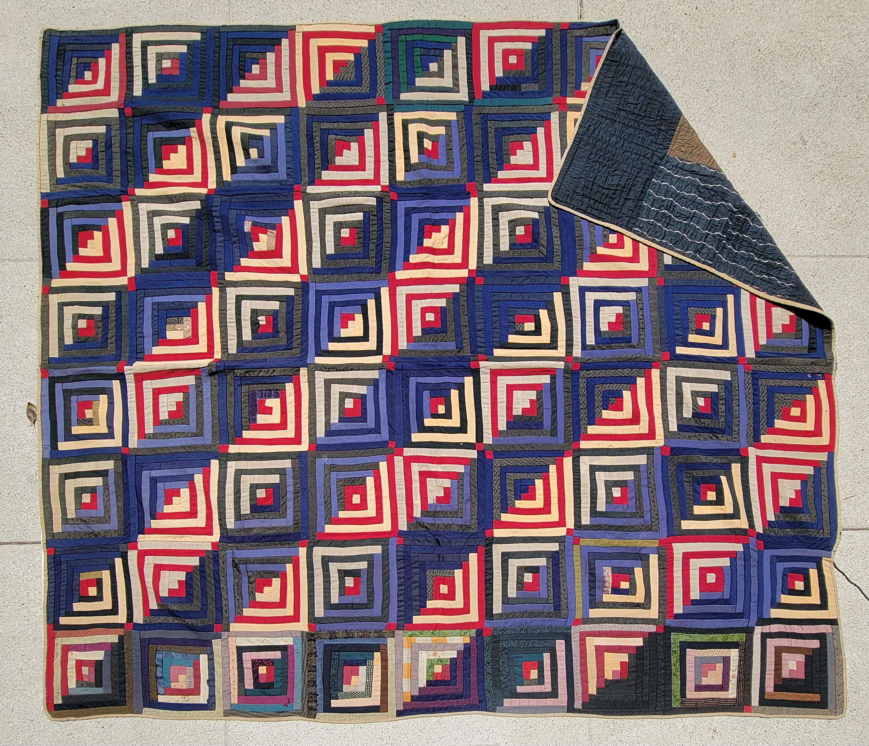Adirondack 19thc Wool Log Cabin Quilt For Sale