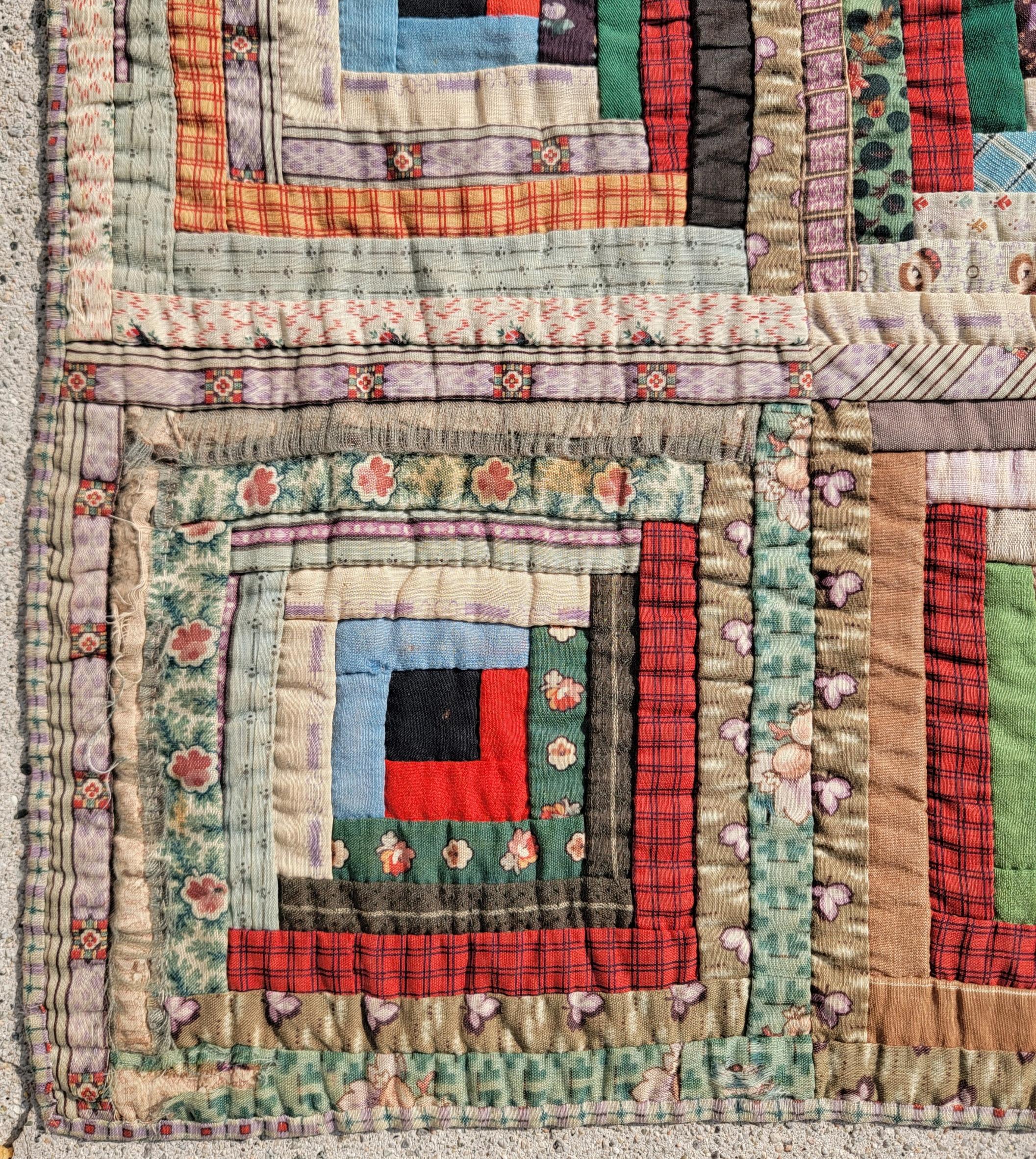 Late 19th Century 19th C Wool Log Cabin Quilt