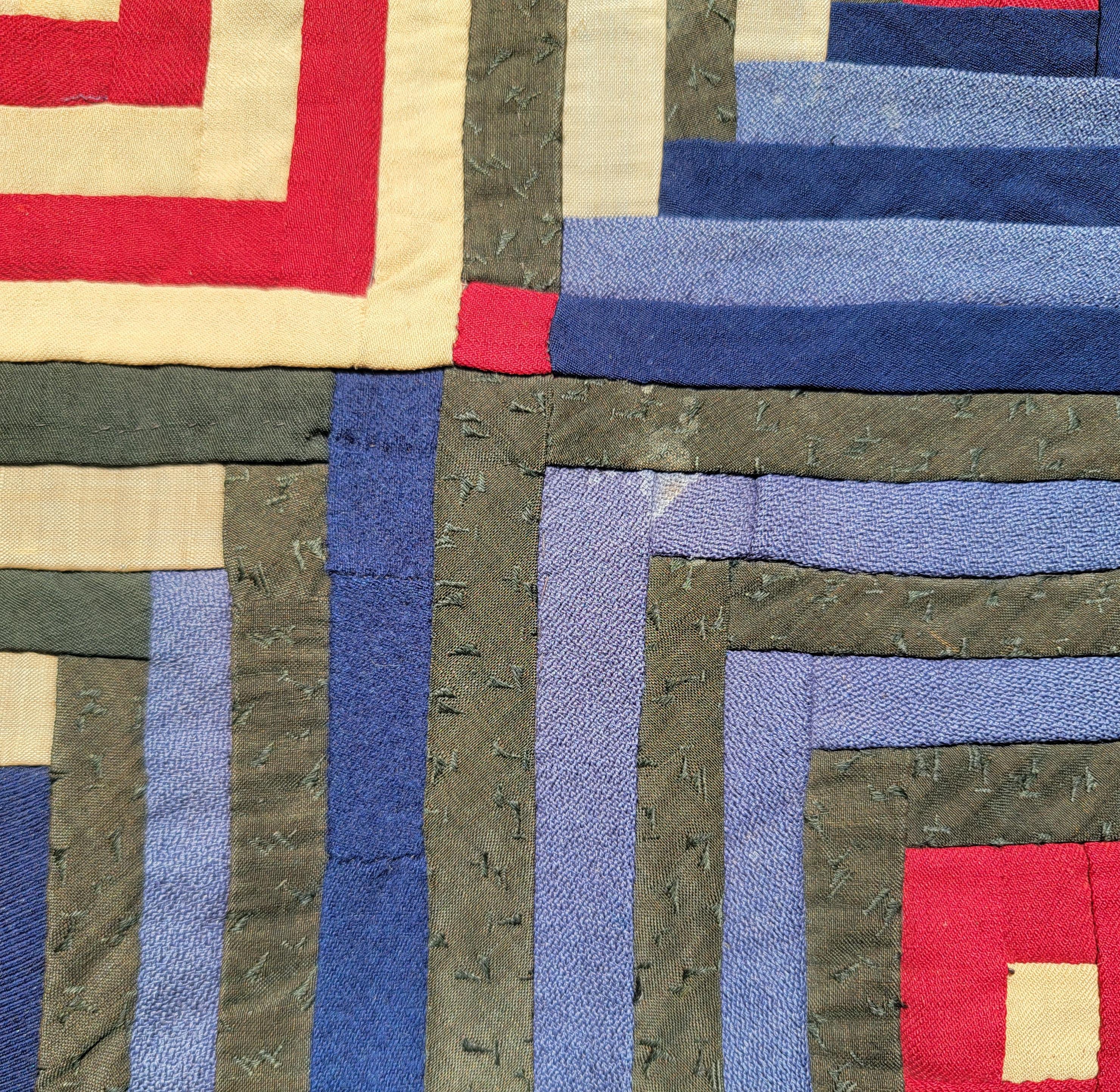 19th Century 19thc Wool Log Cabin Quilt For Sale