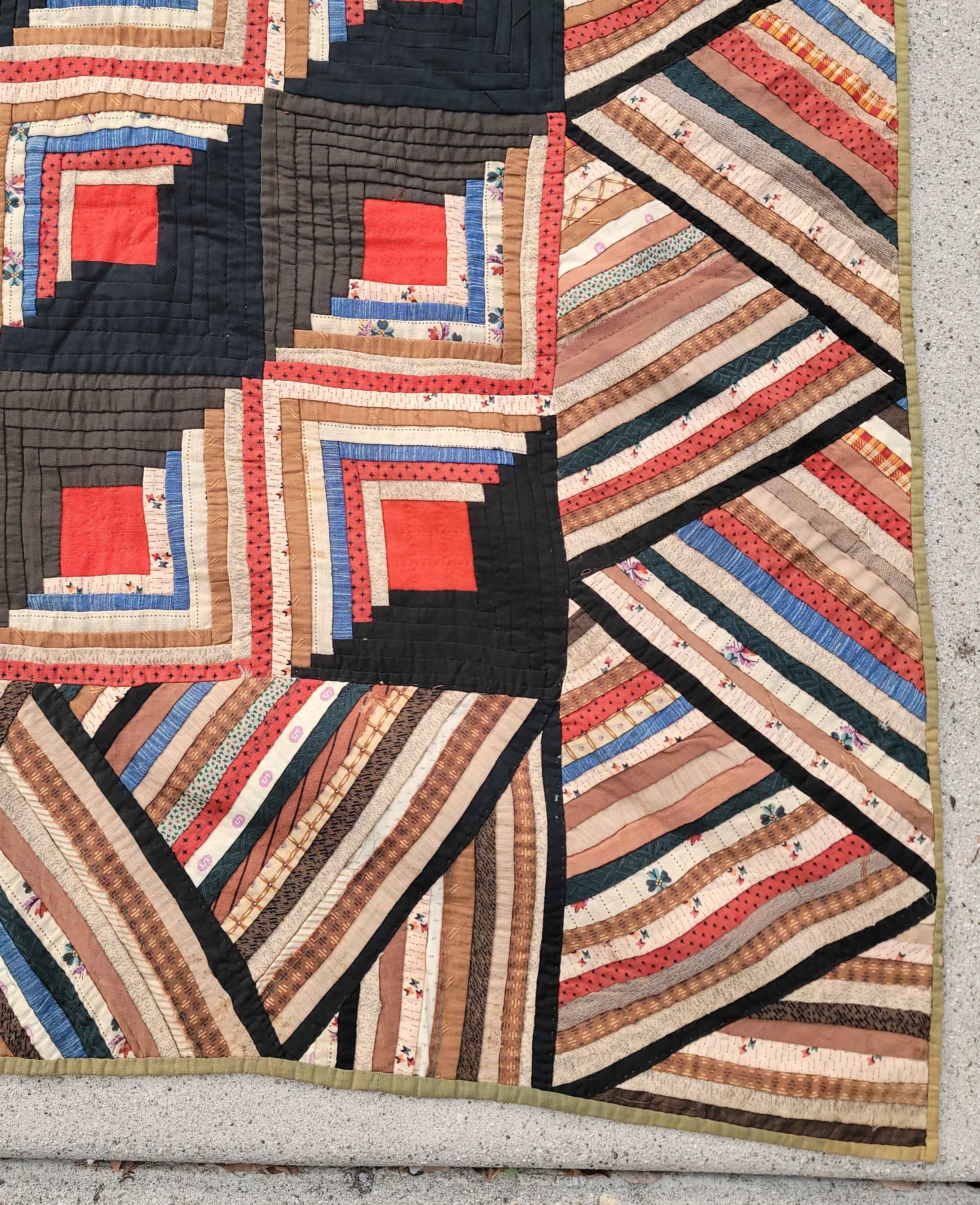 19Thc Wool Log Cabin Quilt From Pennsylvania For Sale 3