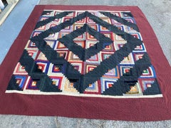 19th Century Wool Log Cabin Quilt from Pennsylvania