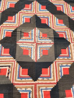19Thc Wool Log Cabin Quilt From Pennsylvania