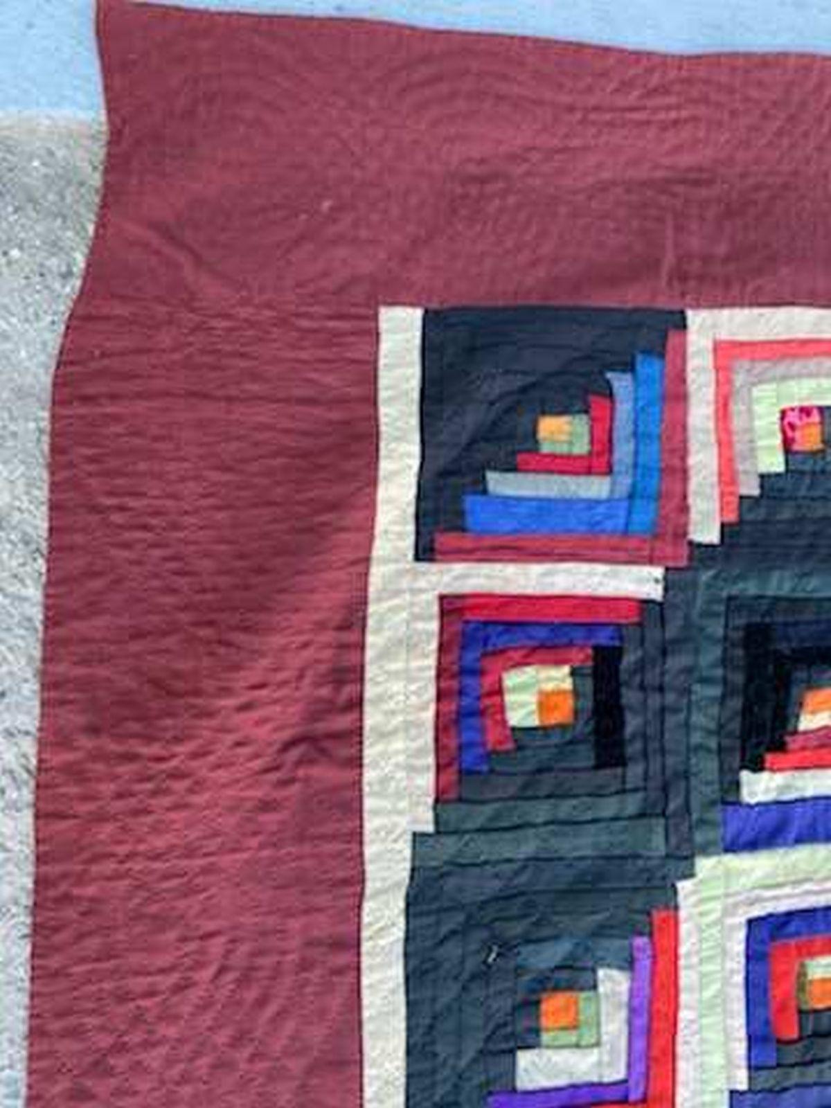 American 19th Century Wool Log Cabin Quilt from Pennsylvania For Sale