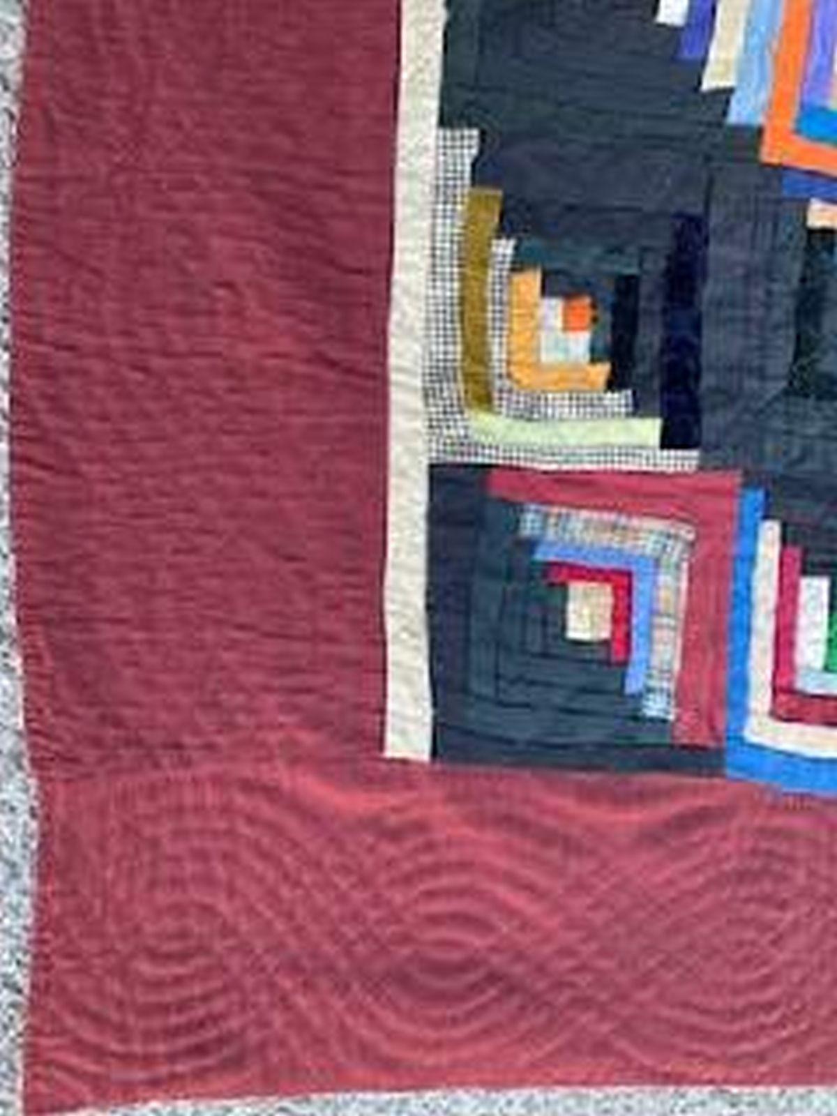 Hand-Crafted 19th Century Wool Log Cabin Quilt from Pennsylvania For Sale