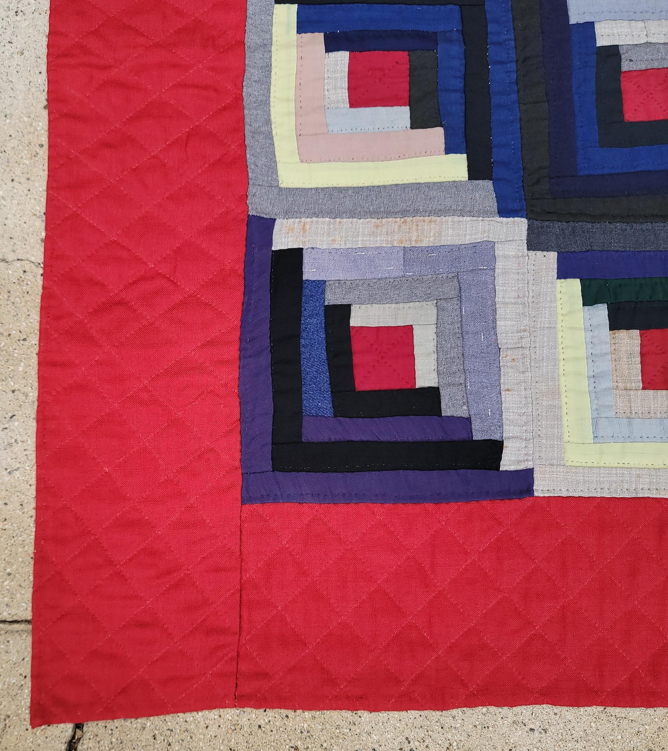 19thc Wool Log Cabin Quilt from Pennsylvania In Good Condition In Los Angeles, CA