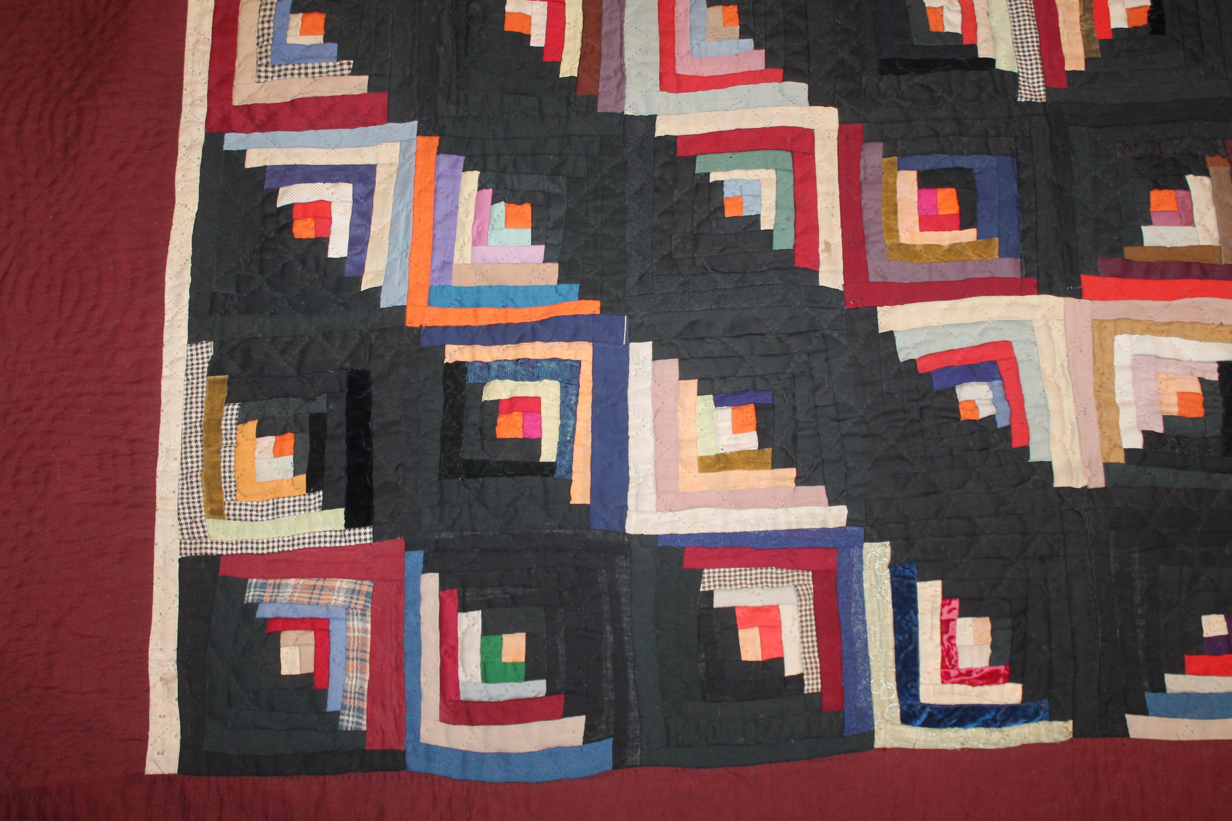 Late 19th Century 19th Century Wool Log Cabin Quilt from Pennsylvania For Sale