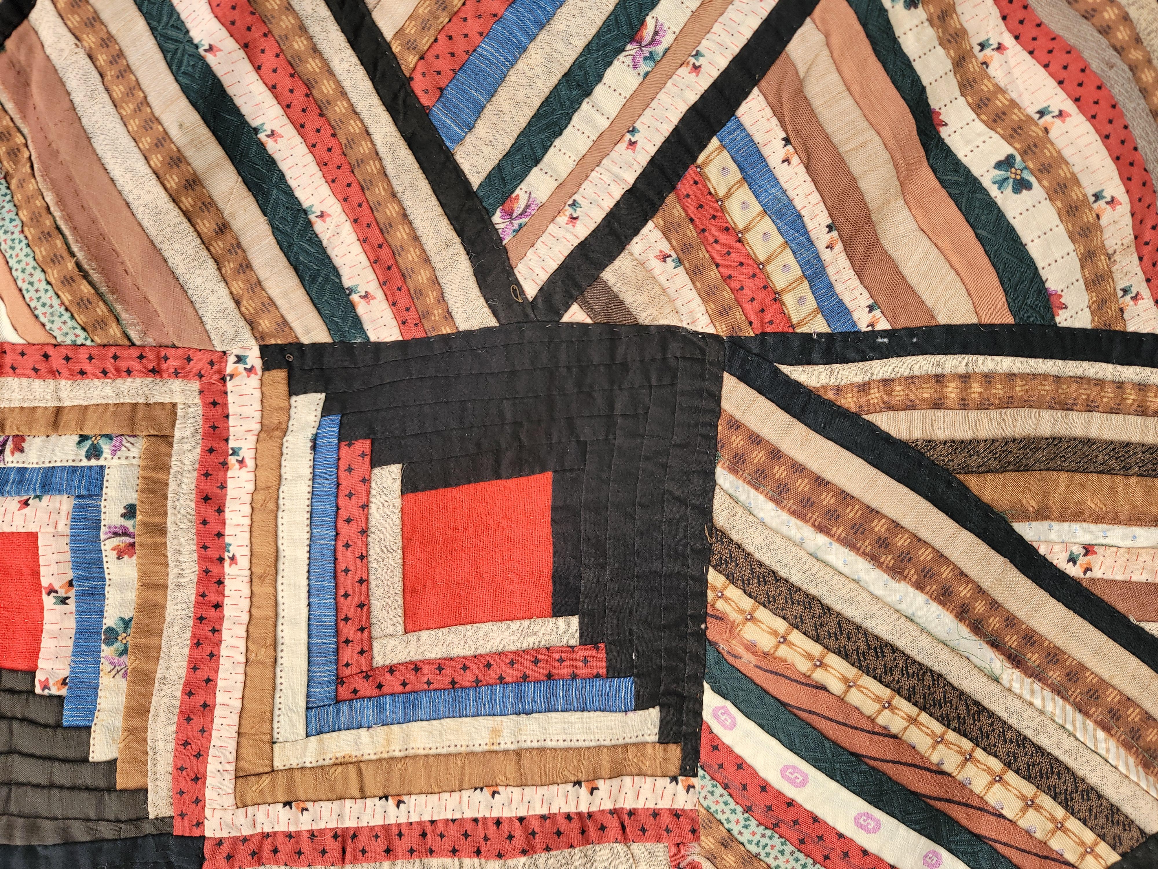 19Thc Wool Log Cabin Quilt From Pennsylvania For Sale 2